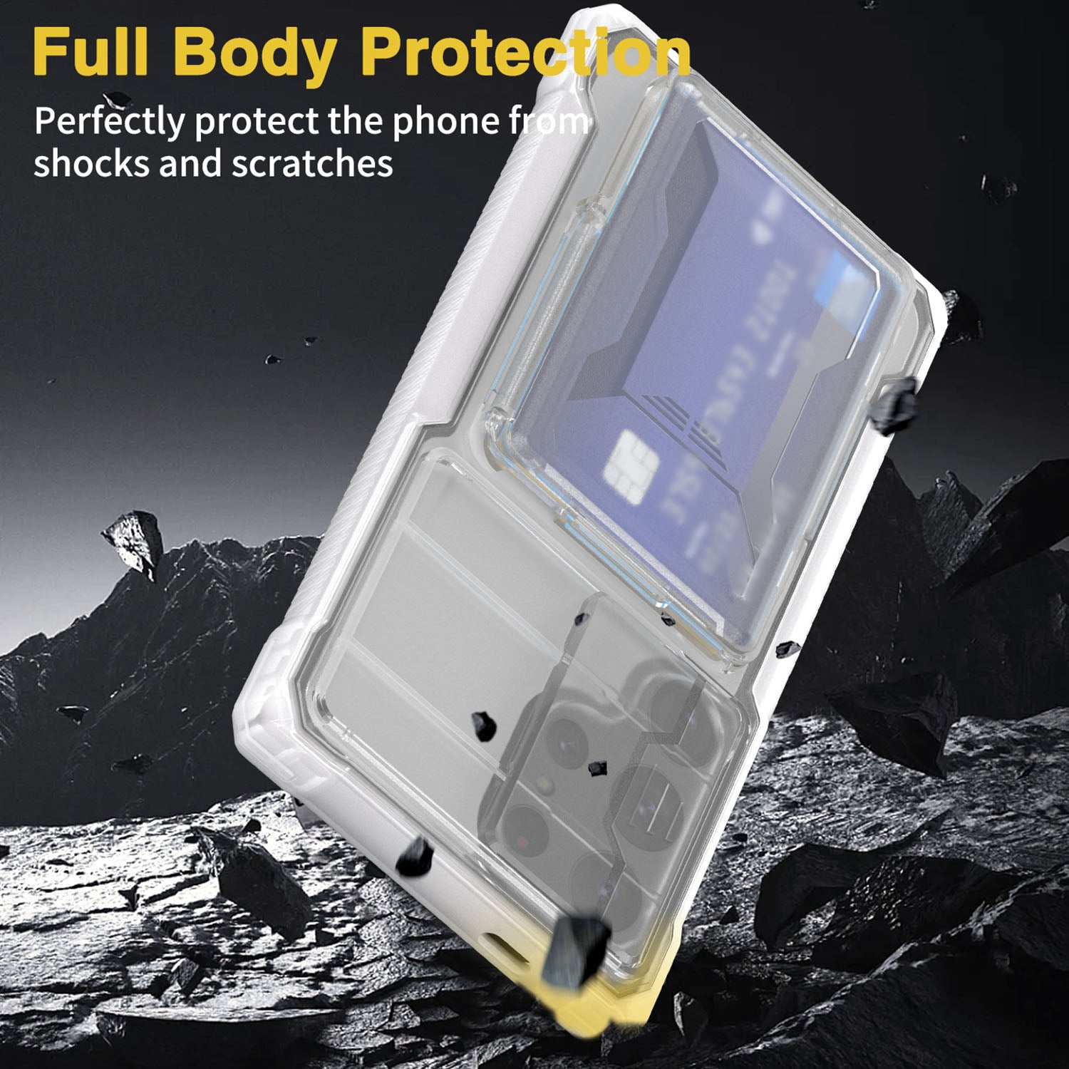 GKK For Samsung Galaxy S24 Ultra Lens Protection Case Card Slot Kickstand Phone Cover - Transparent