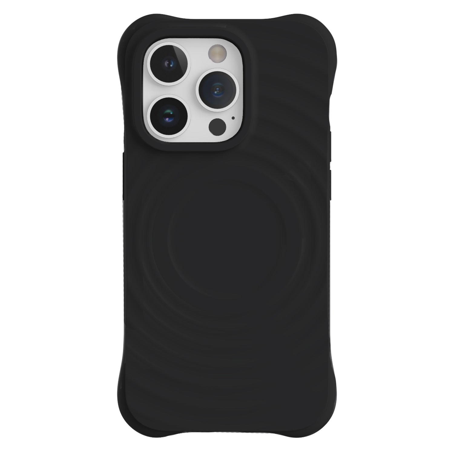 For iPhone 13 Pro Max 6.7 inch Cell Phone Cases 3D Ripple Texture Compatible with MagSafe PC+Liquid Silicone Cover - Black