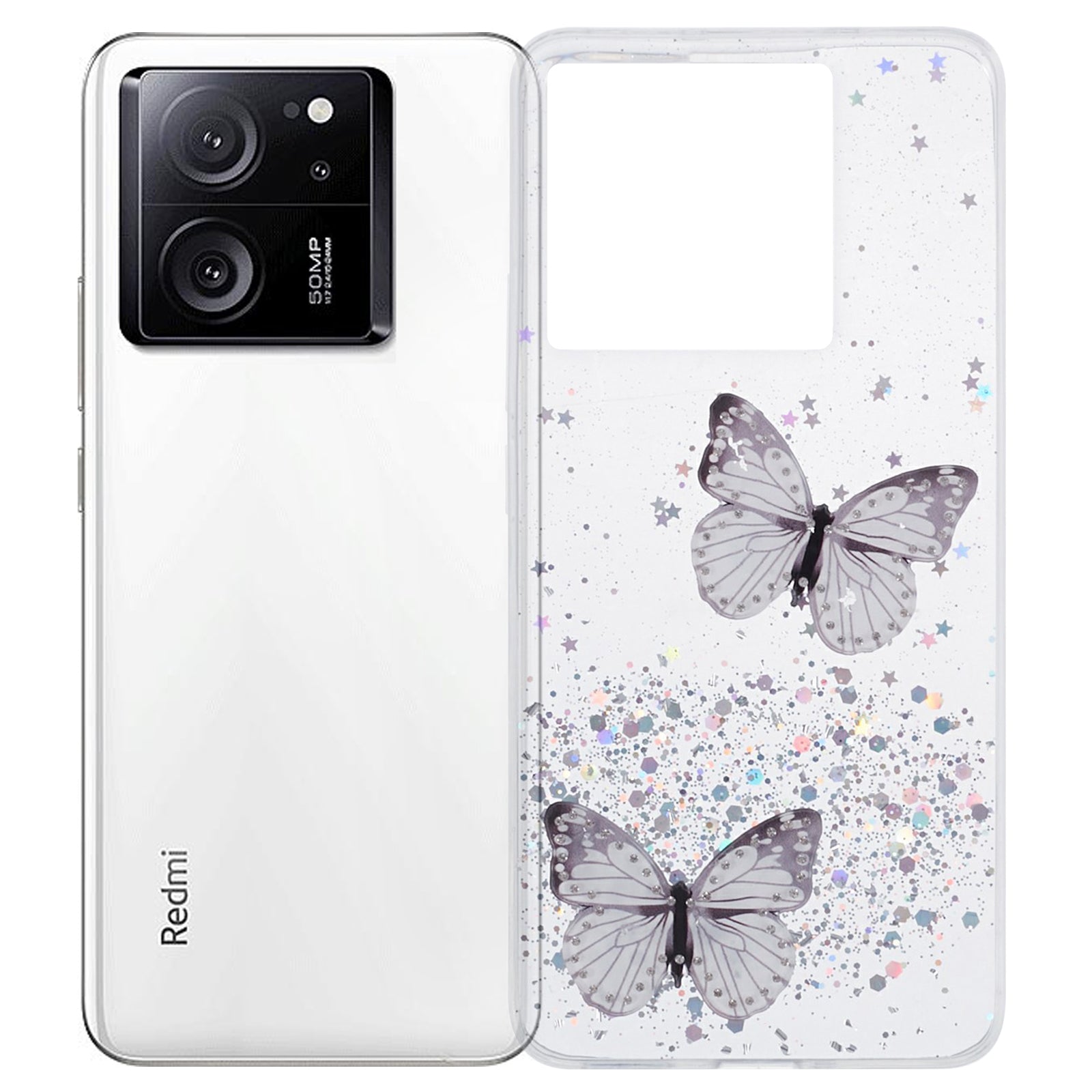 AW Series For Xiaomi 13T / 13T Pro / Redmi K60 Ultra Phone Case Epoxy Butterfly Cover - Pink