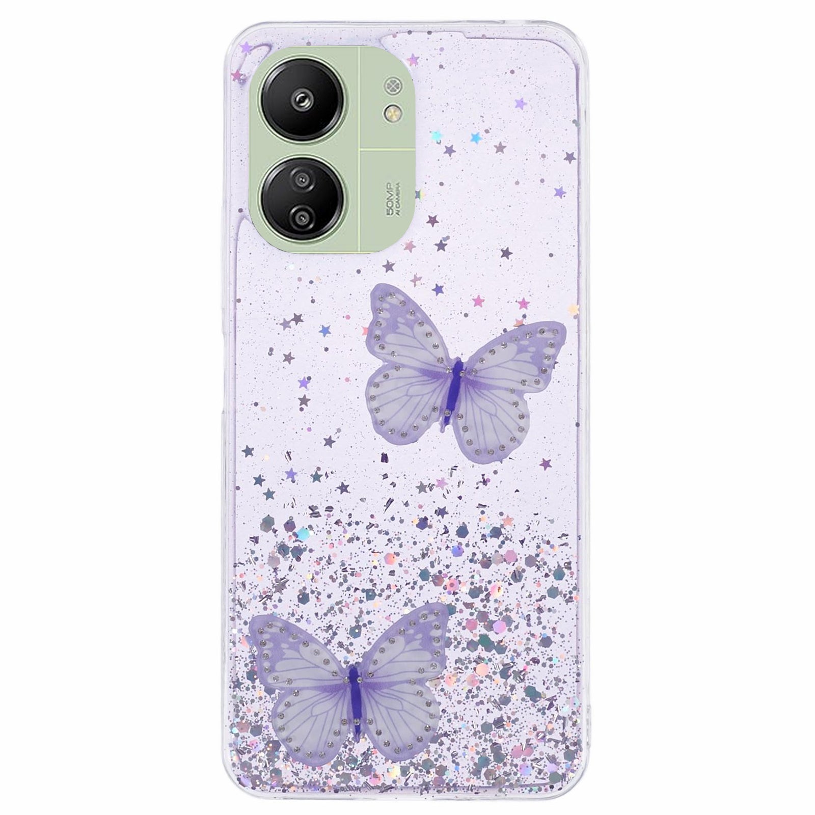 AW Series For Xiaomi Redmi 13C 4G / Poco C65 4G Phone Case TPU+PVC Butterfly Cover - Purple