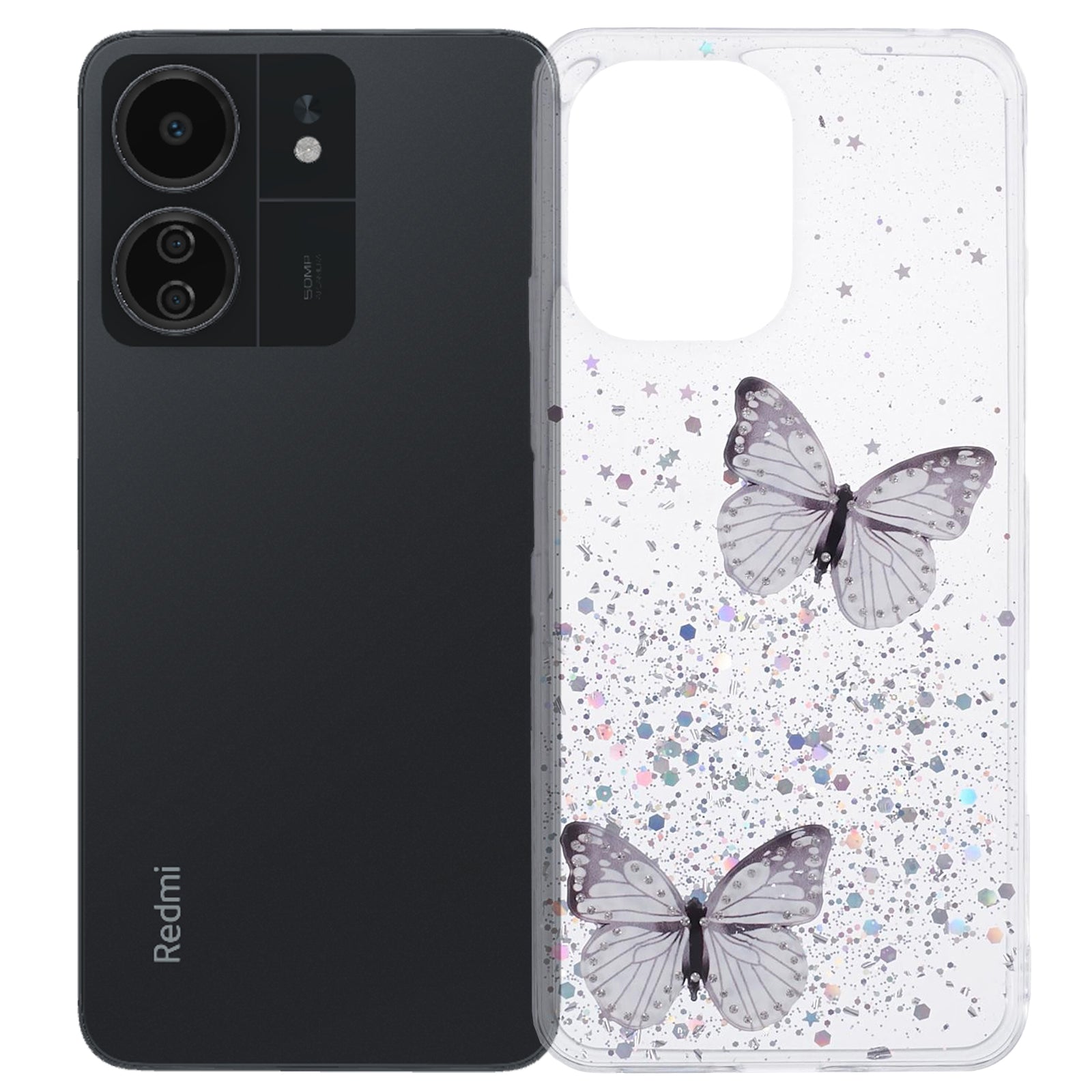 AW Series For Xiaomi Redmi 13C 4G / Poco C65 4G Phone Case TPU+PVC Butterfly Cover - Purple