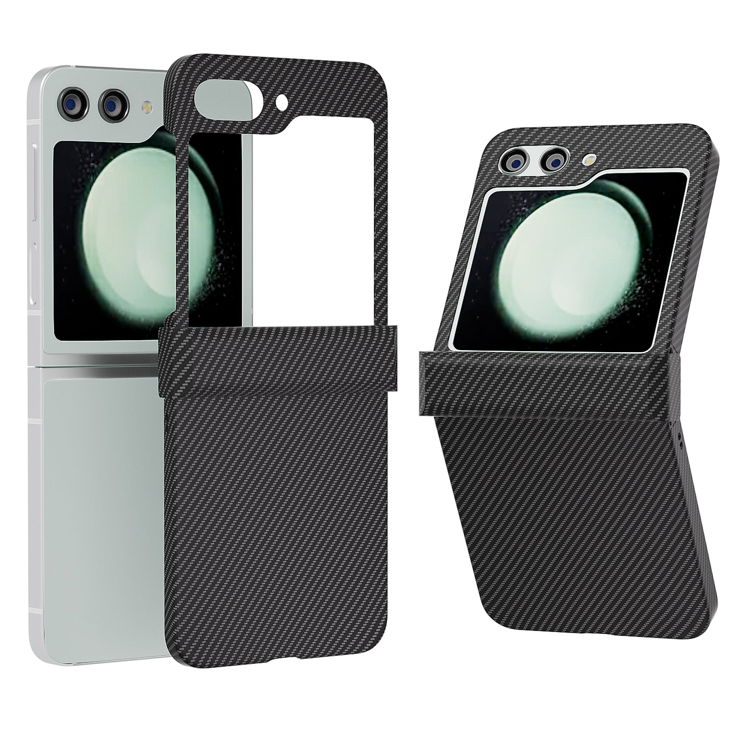 For Samsung Galaxy Z Flip5 5G Case Hard PC Carbon Fiber Texture Phone Cover - Black