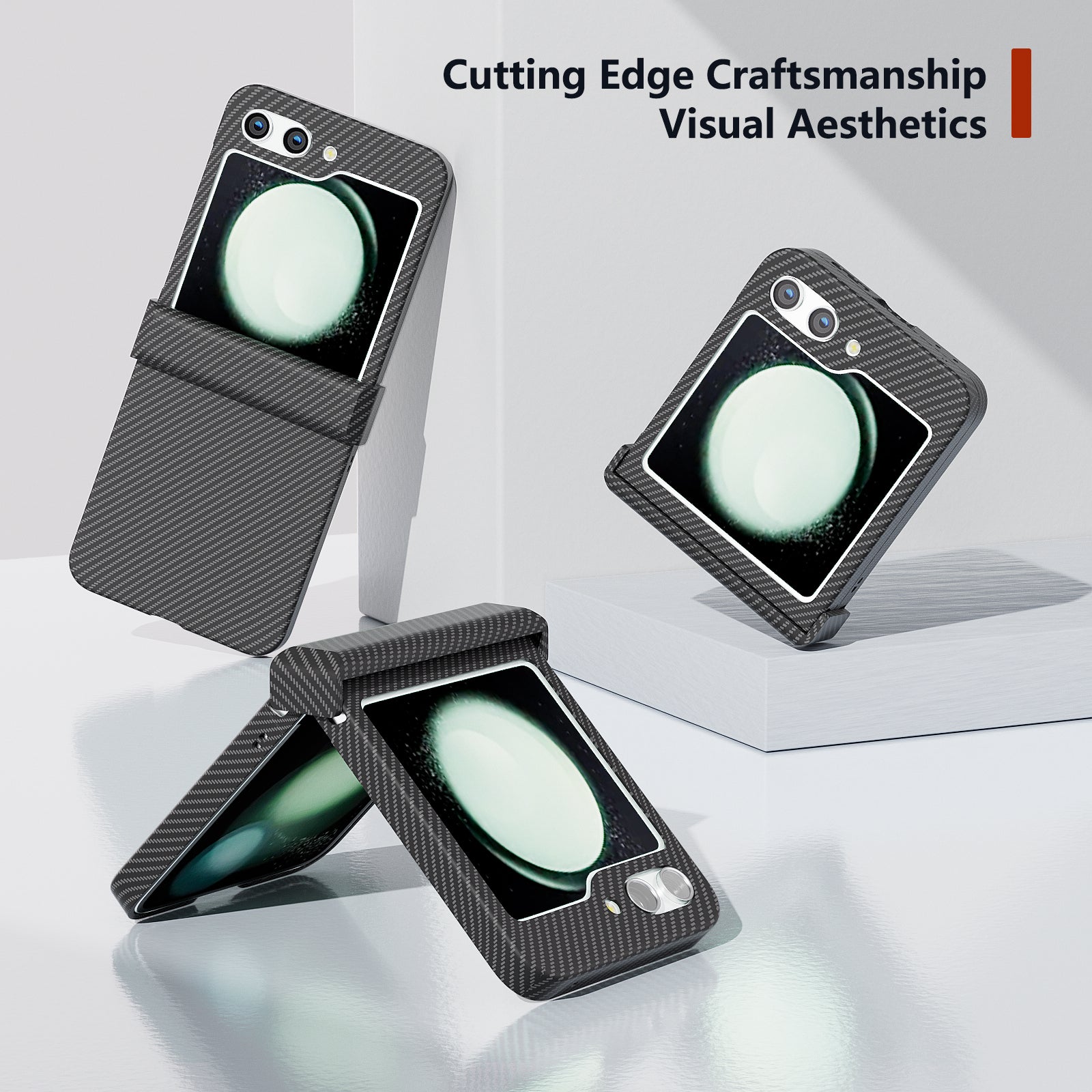 For Samsung Galaxy Z Flip5 5G Case Hard PC Carbon Fiber Texture Phone Cover - Black