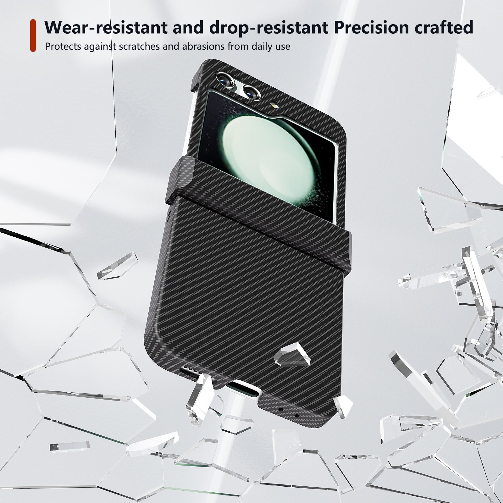 For Samsung Galaxy Z Flip5 5G Case Hard PC Carbon Fiber Texture Phone Cover - Black