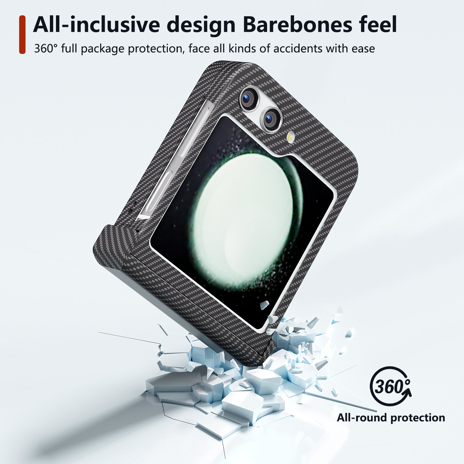 For Samsung Galaxy Z Flip5 5G Case Hard PC Carbon Fiber Texture Phone Cover - Black