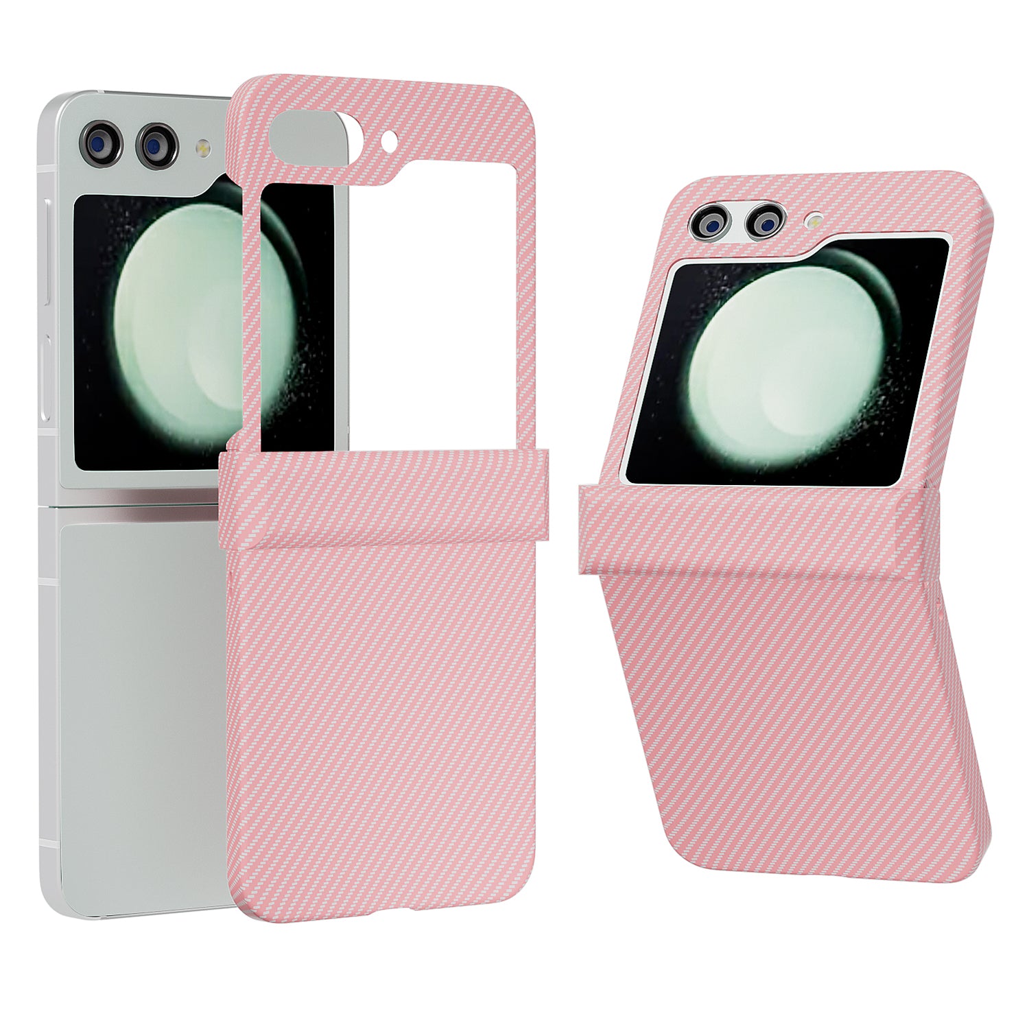 For Samsung Galaxy Z Flip5 5G Case Hard PC Carbon Fiber Texture Phone Cover - Black