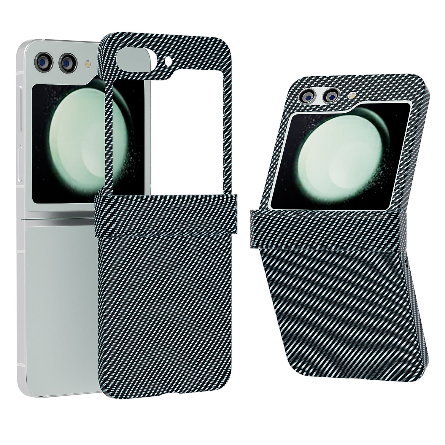 For Samsung Galaxy Z Flip5 5G Case Hard PC Carbon Fiber Texture Phone Cover - Black