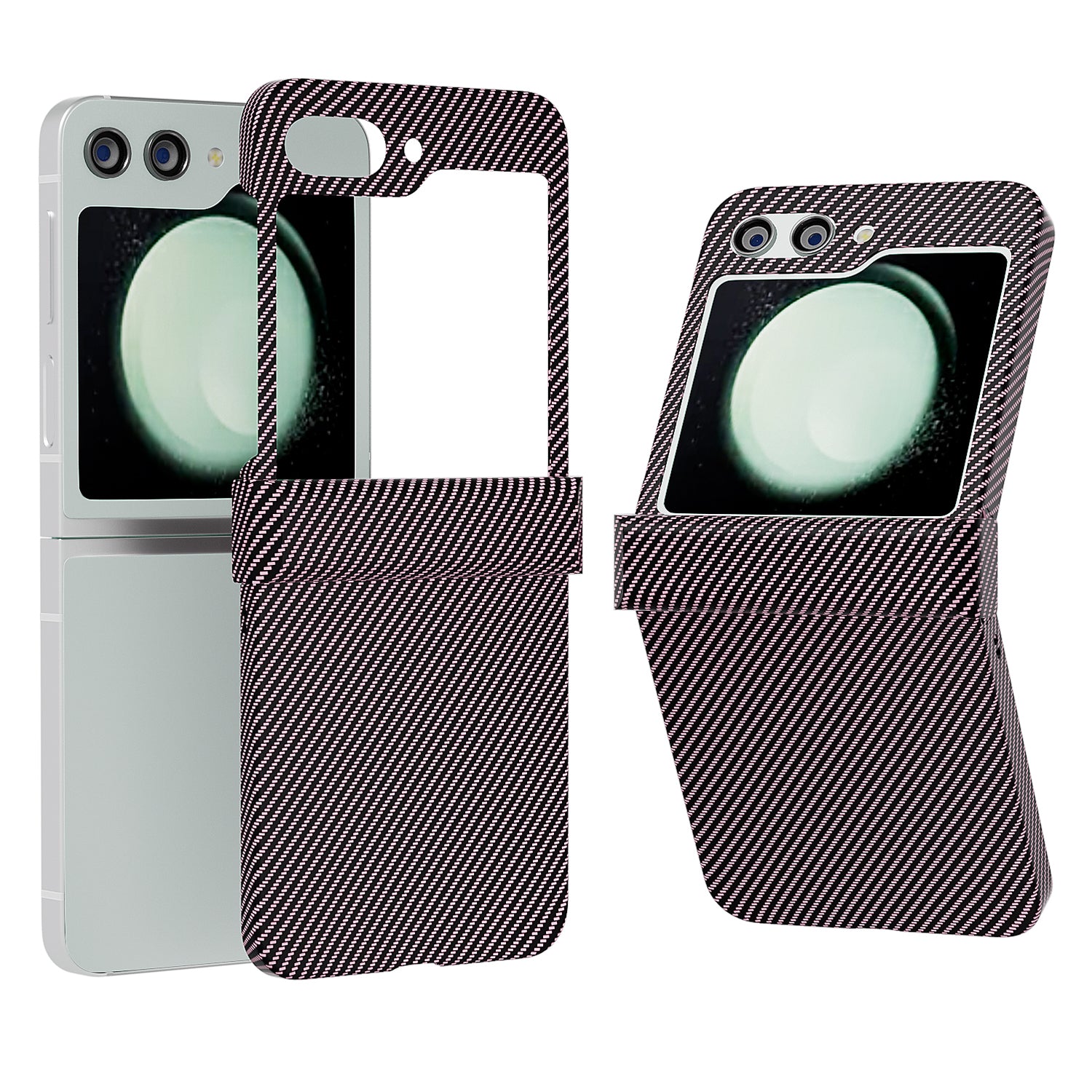 For Samsung Galaxy Z Flip5 5G Case Hard PC Carbon Fiber Texture Phone Cover - Black