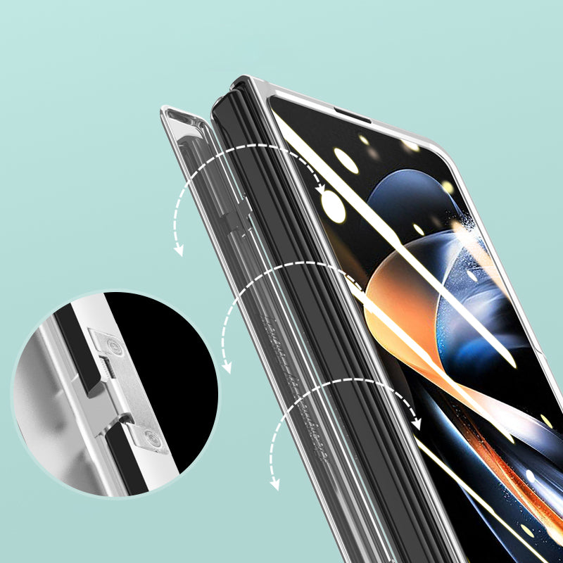 For Samsung Galaxy Z Fold4 5G Phone Case Electroplating Kickstand Cover with HD Clear Screen Protector - Black