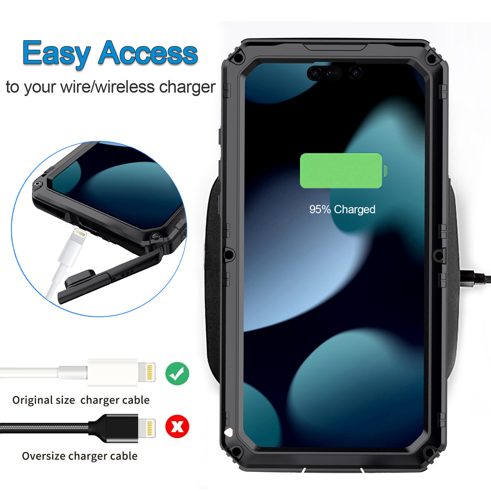 For iPhone 15 Pro Max IP68 Waterproof Case Anti-drop Phone Cover with Screen Protector - Black