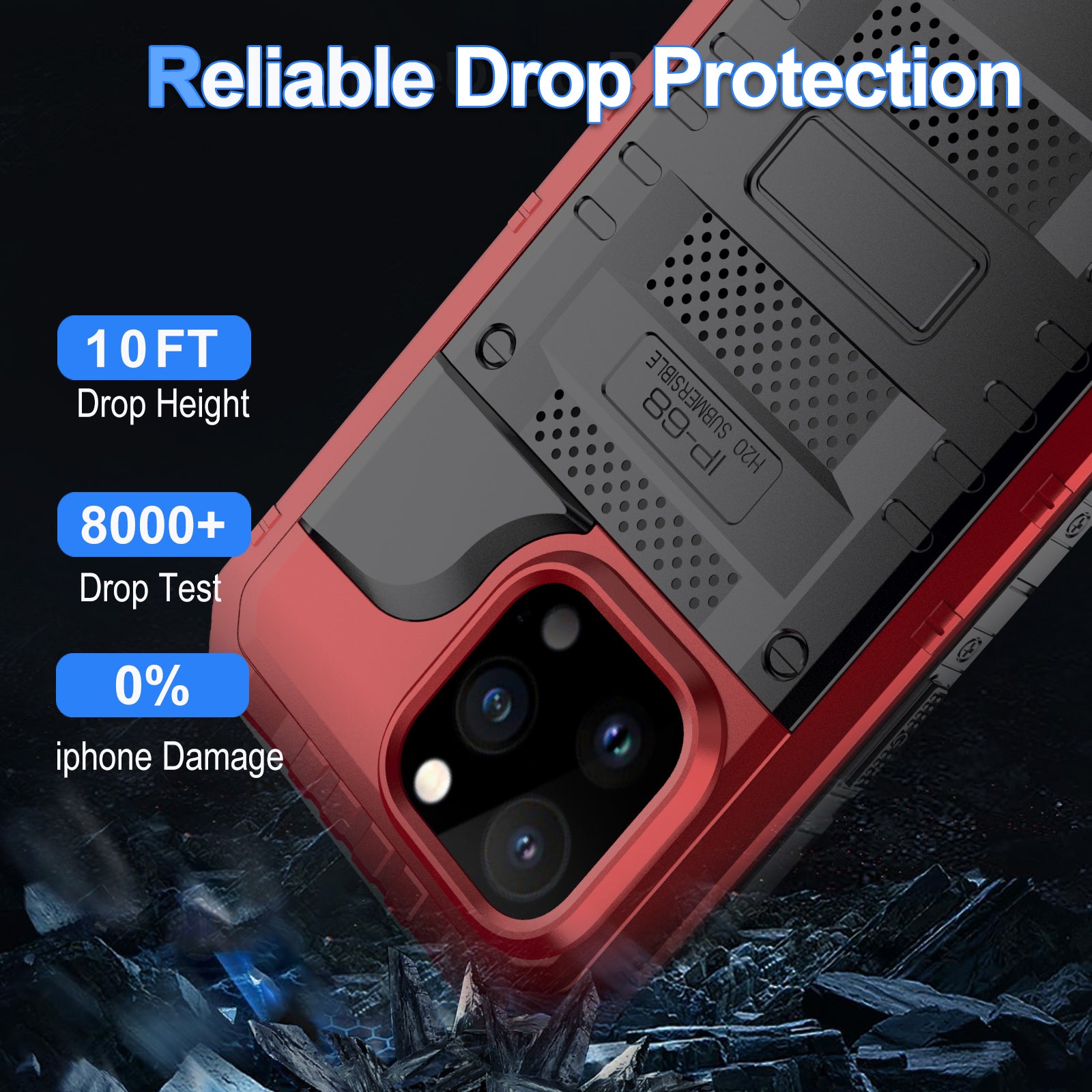 IP68 Waterproof Phone Case for iPhone 15 Pro PC+Silicone Cover with Screen Protector - Red