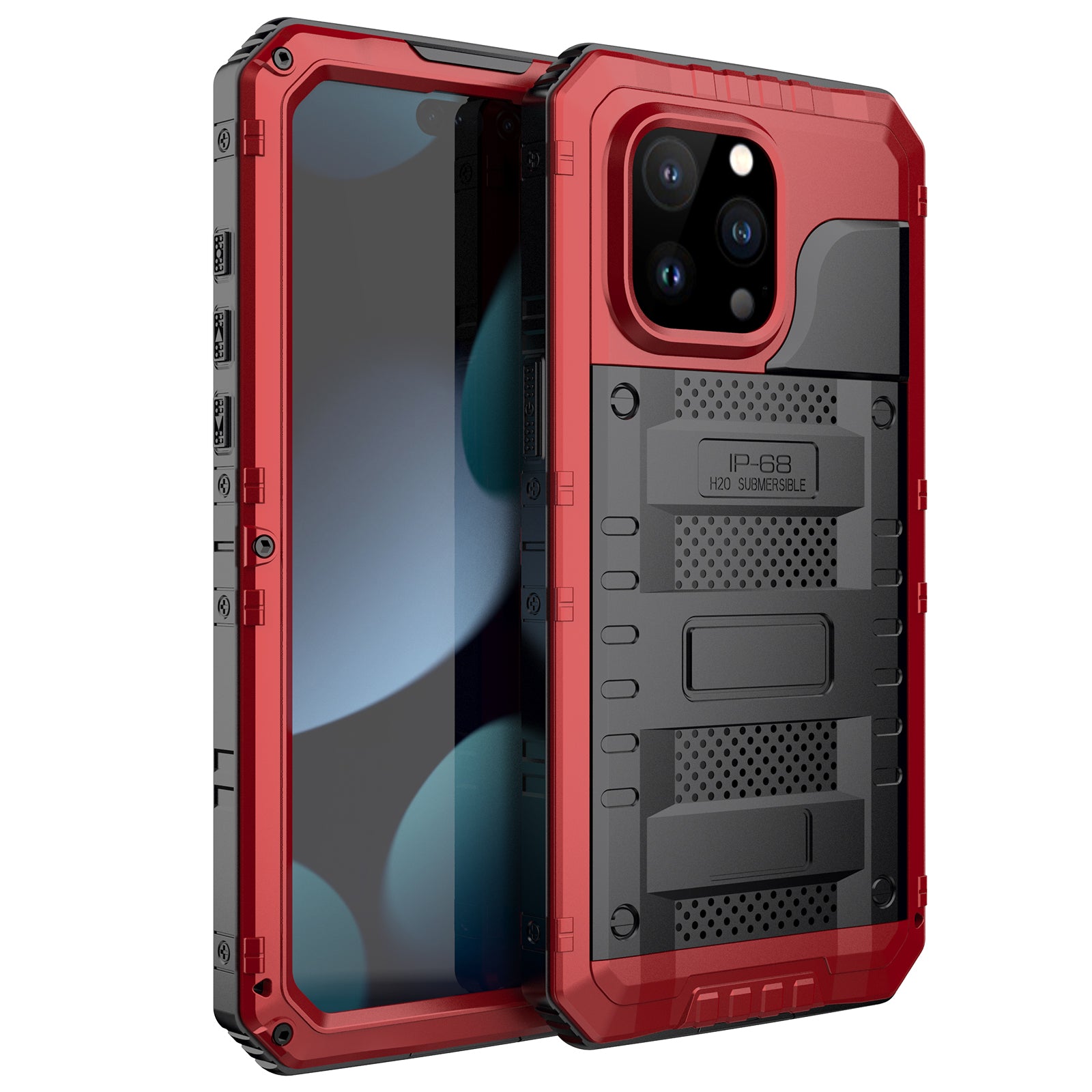 IP68 Waterproof Phone Case for iPhone 15 Pro PC+Silicone Cover with Screen Protector - Red