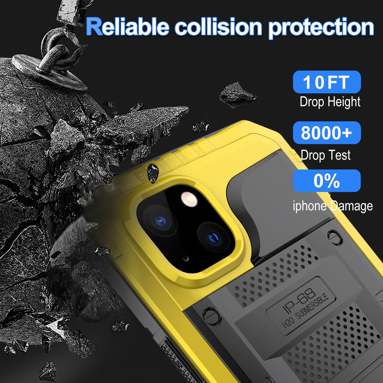 For iPhone 15 IP68 Waterproof Case Drop-proof PC+Silicone Cover with Screen Protector - Yellow