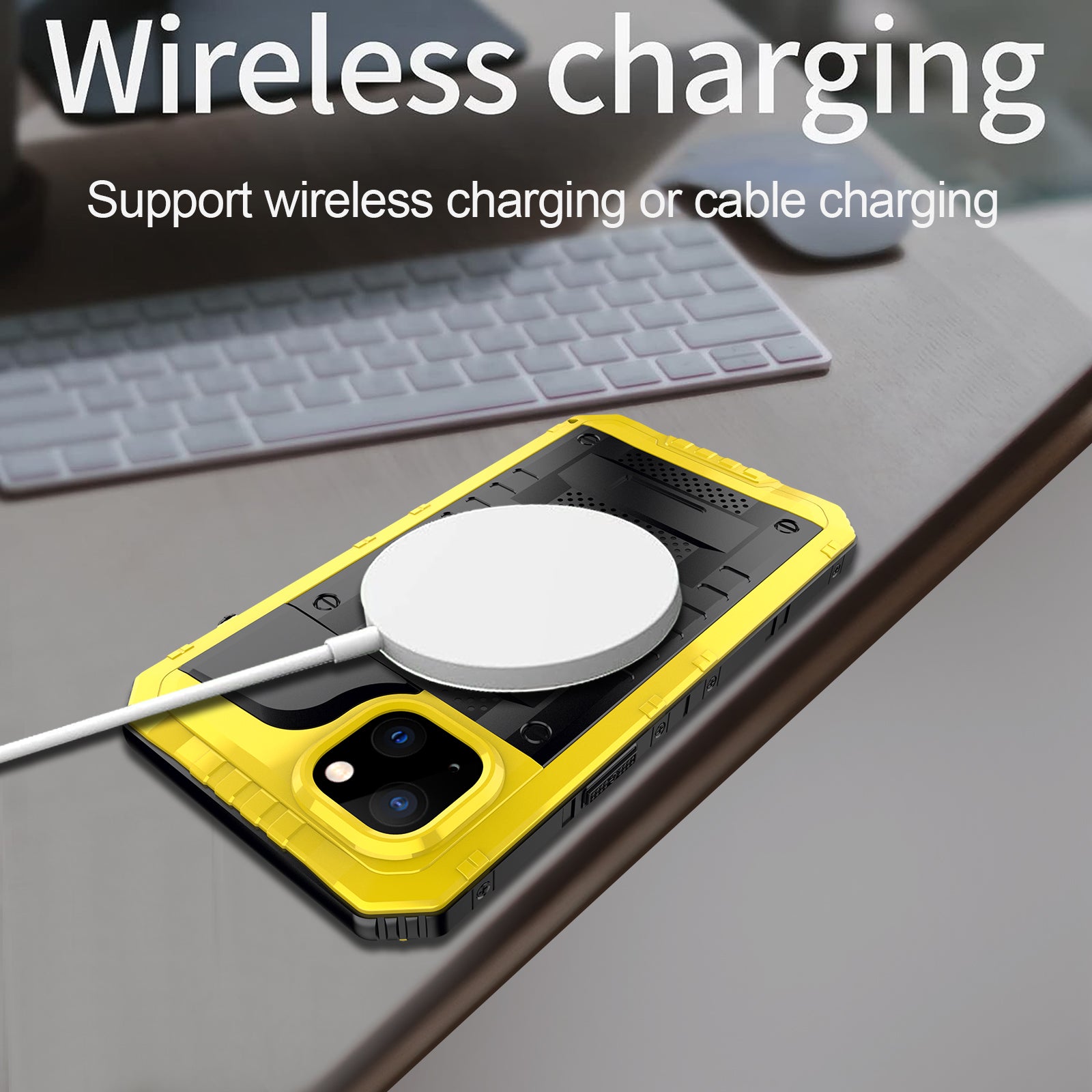 For iPhone 15 IP68 Waterproof Case Drop-proof PC+Silicone Cover with Screen Protector - Yellow