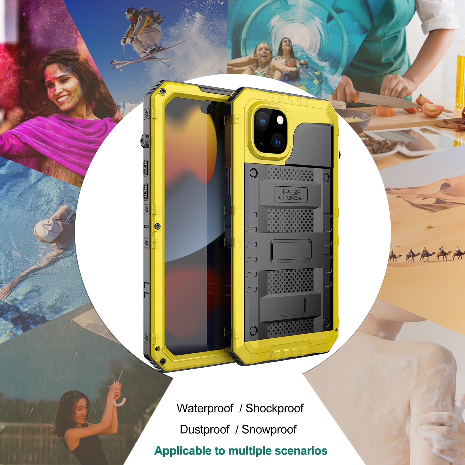 For iPhone 15 IP68 Waterproof Case Drop-proof PC+Silicone Cover with Screen Protector - Yellow