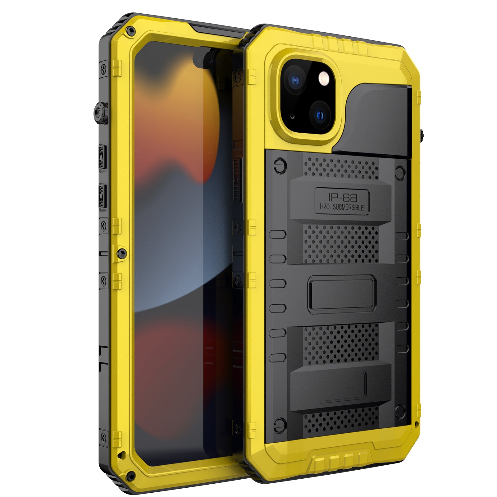 For iPhone 15 IP68 Waterproof Case Drop-proof PC+Silicone Cover with Screen Protector - Yellow