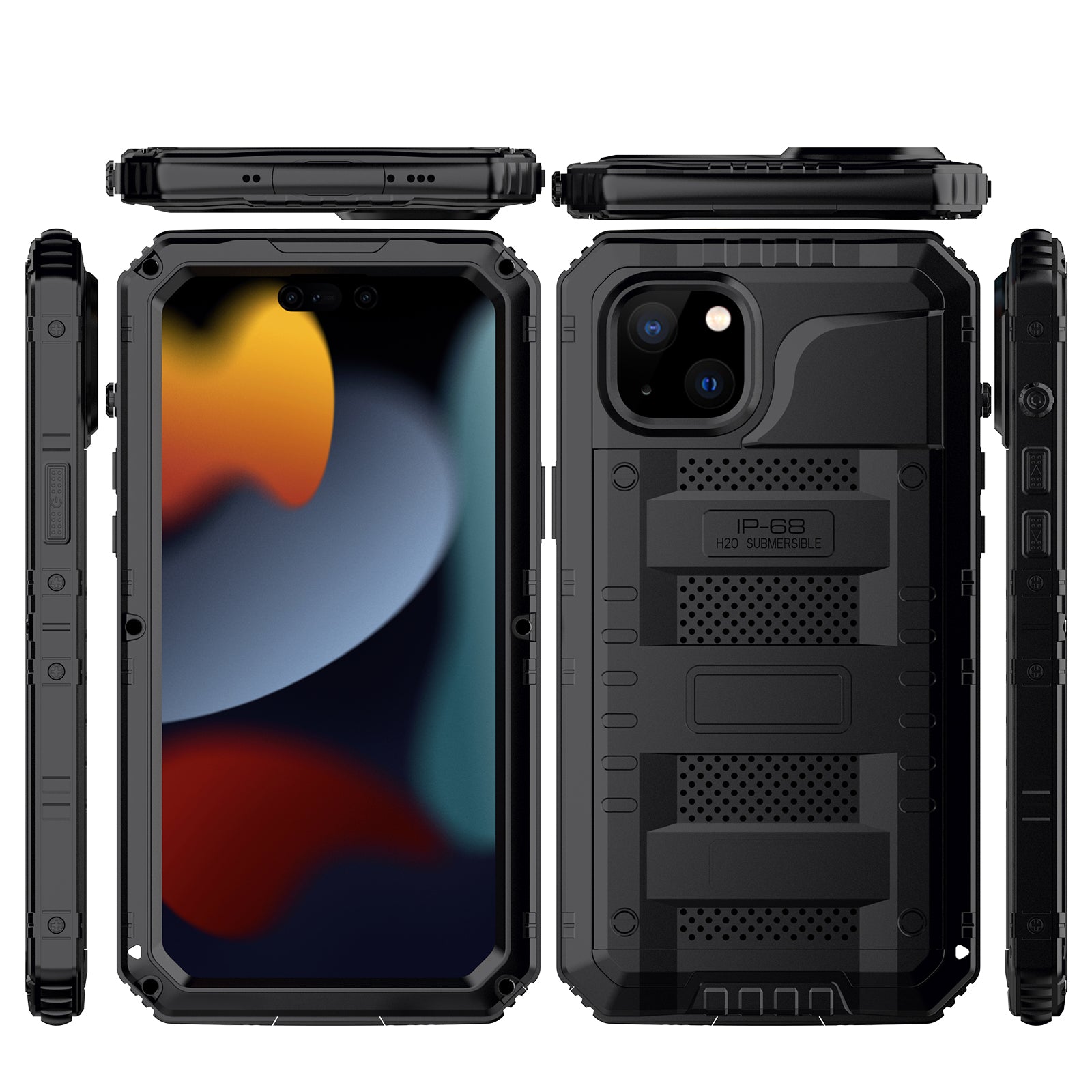 For iPhone 15 Plus Phone Case IP68 Waterproof PC+Silicone Cover with Screen Protector - Black