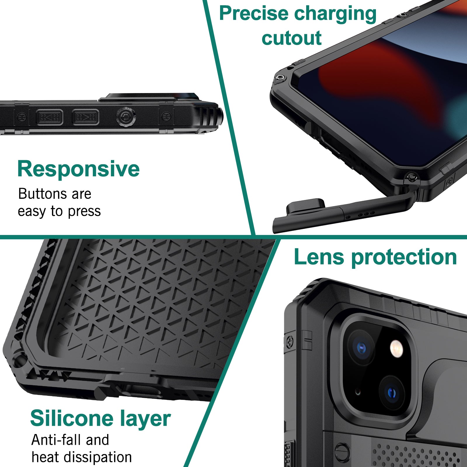 For iPhone 15 Plus Phone Case IP68 Waterproof PC+Silicone Cover with Screen Protector - Black