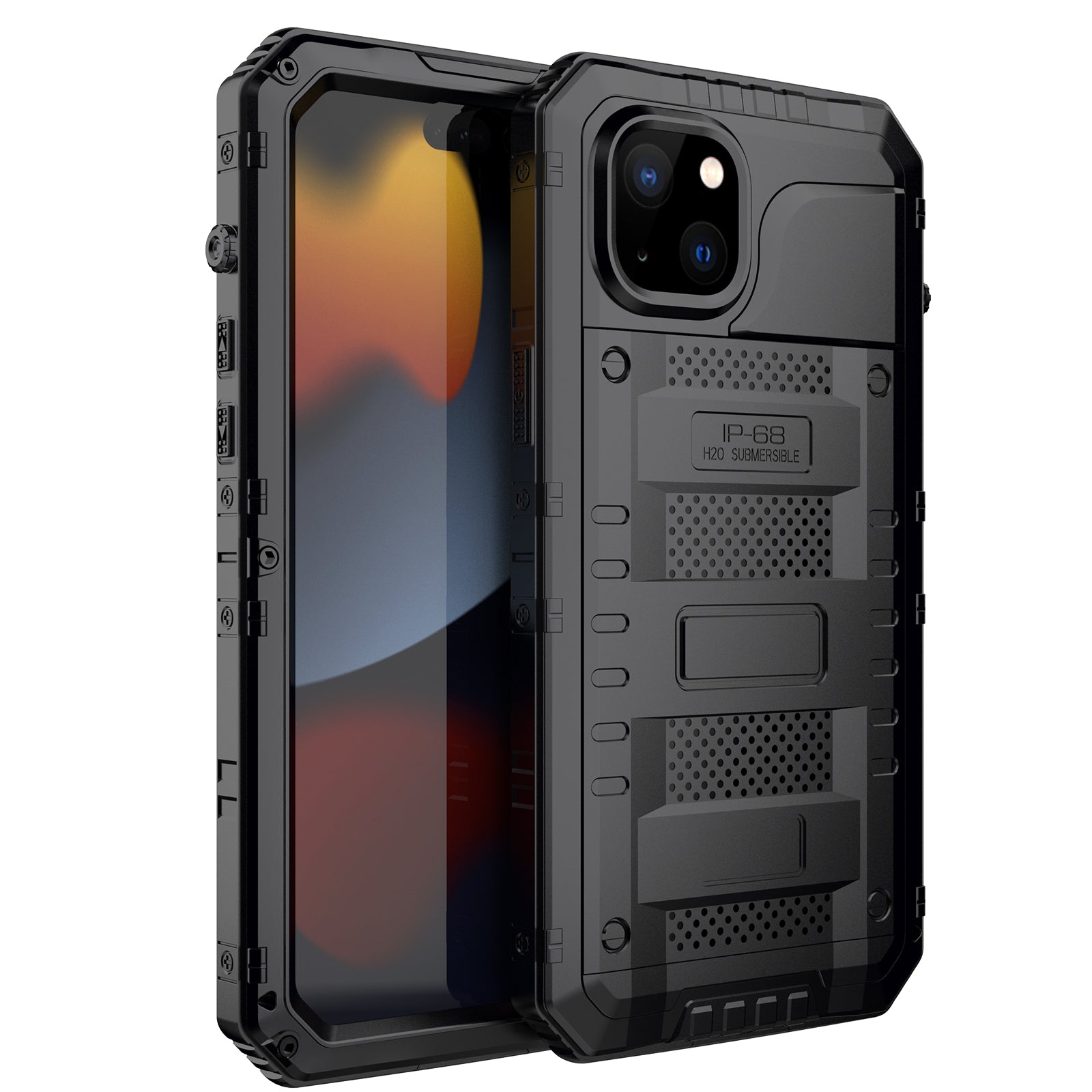 For iPhone 15 Plus Phone Case IP68 Waterproof PC+Silicone Cover with Screen Protector - Black