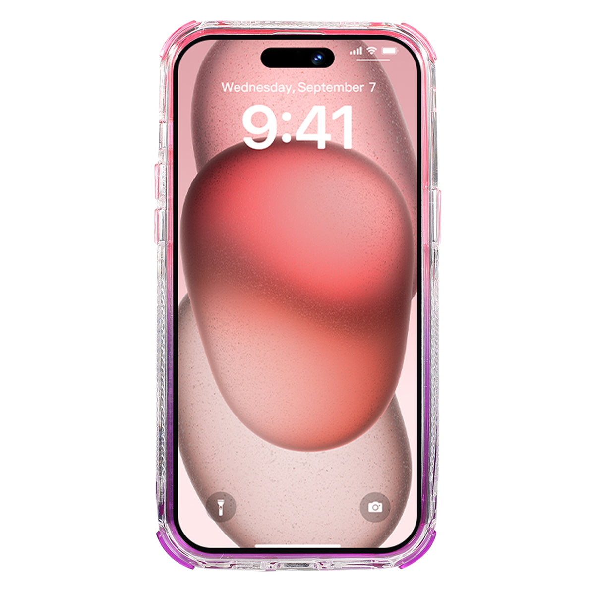 For iPhone 15 Pro Case Gradient Quicksand Liquid Flowing Sparkle TPU+PC Back Cover - Pink+Purple