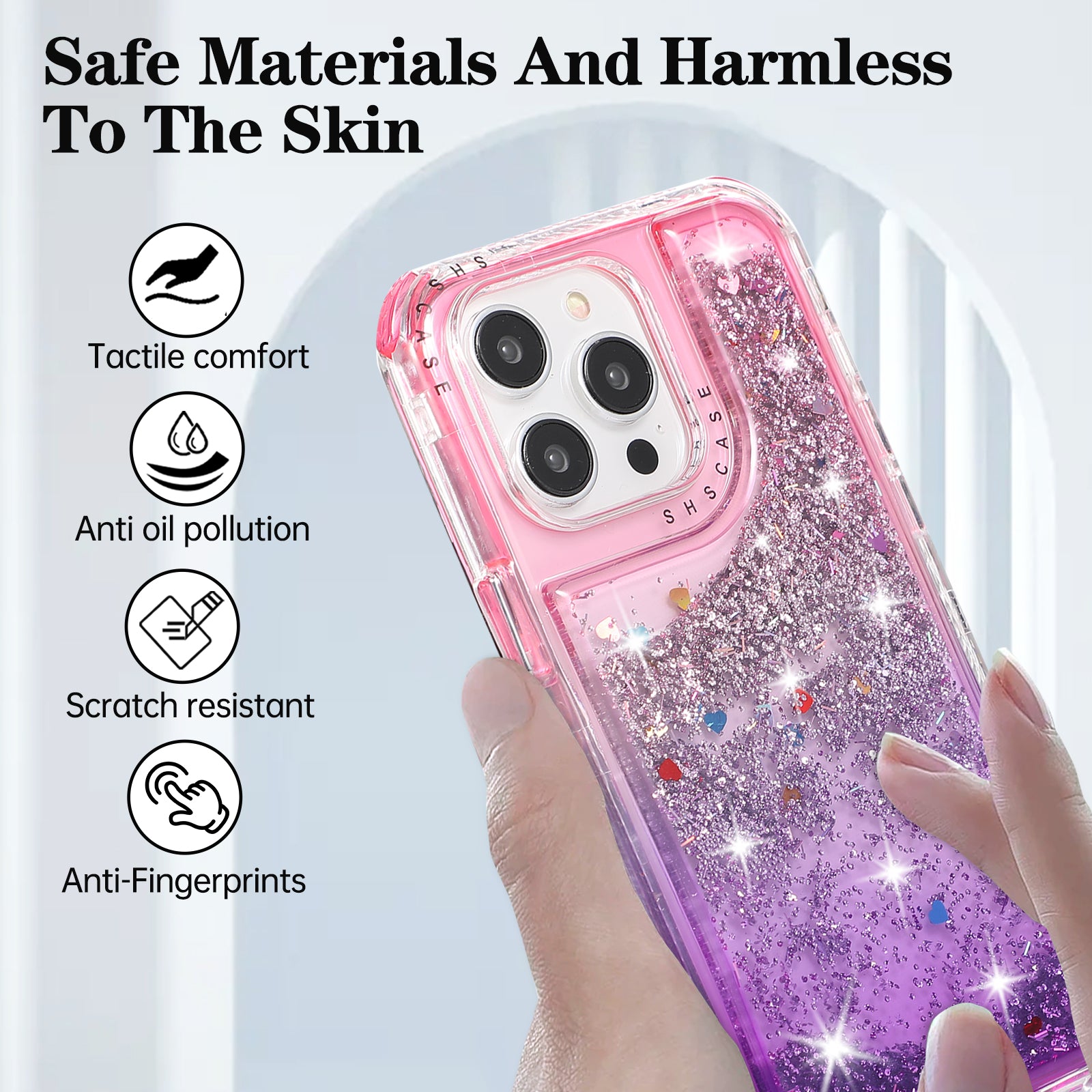 For iPhone 13 Pro Max 6.7 inch Case TPU+PC Sparkle Gradient Quicksand Cell Phone Cover - Pink+Purple
