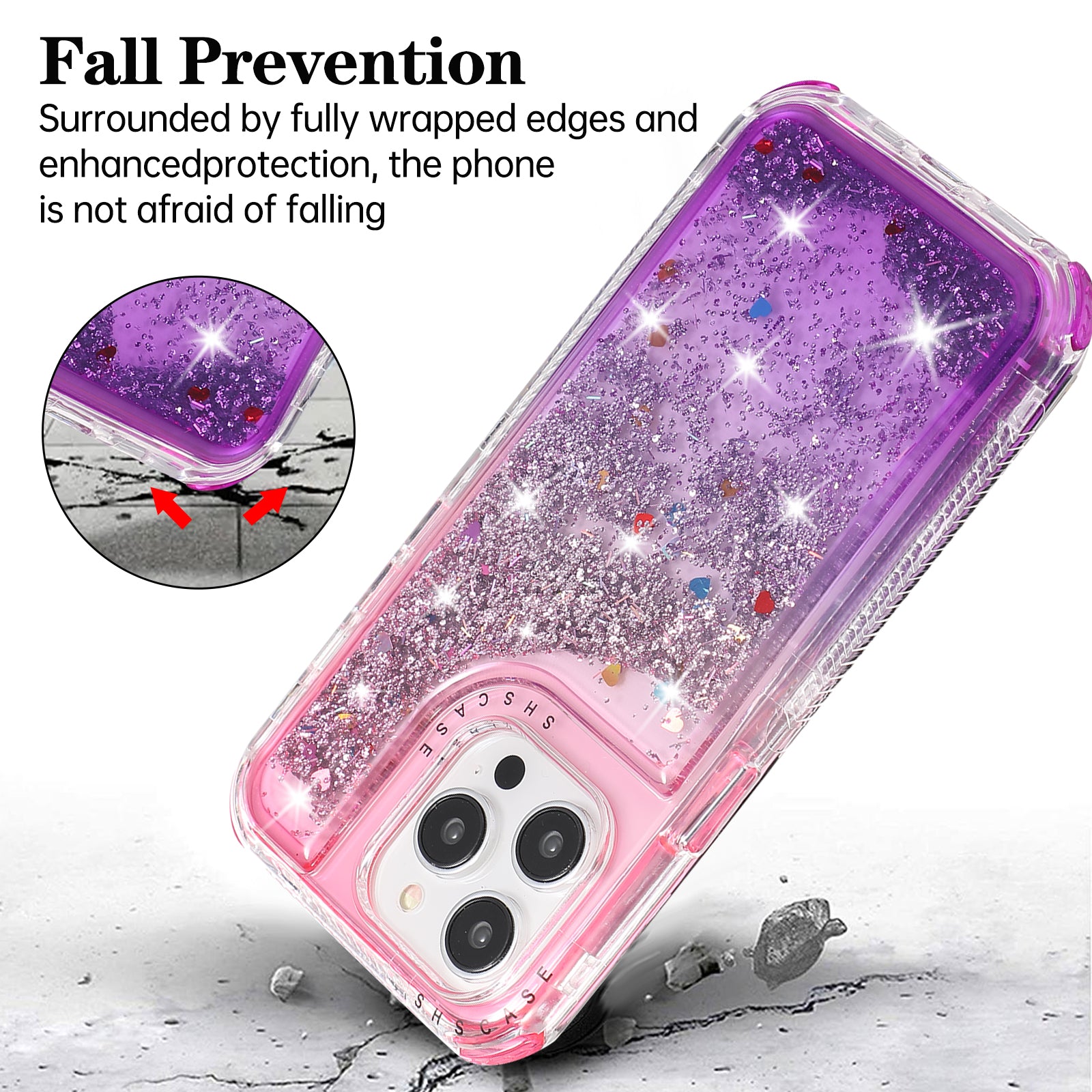 For iPhone 13 Pro Max 6.7 inch Case TPU+PC Sparkle Gradient Quicksand Cell Phone Cover - Pink+Purple