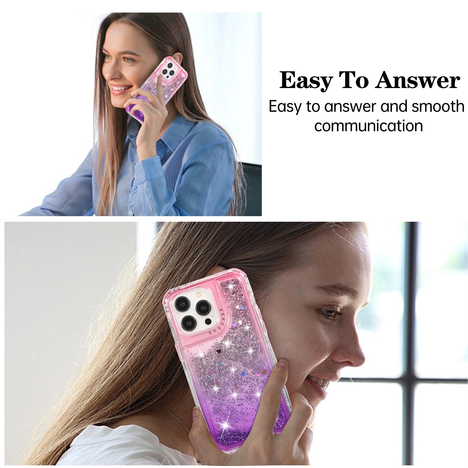 For iPhone 13 Pro Max 6.7 inch Case TPU+PC Sparkle Gradient Quicksand Cell Phone Cover - Pink+Purple