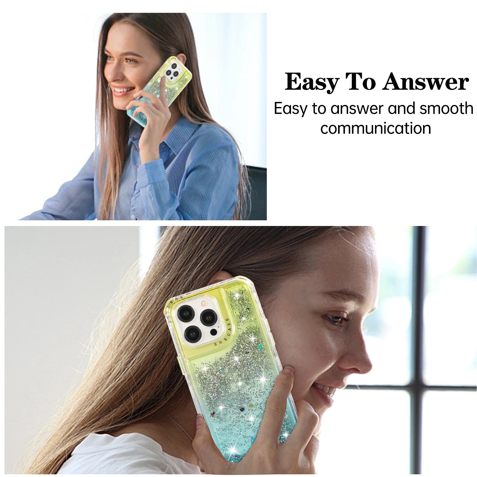 For iPhone 14 Pro Max Cell Phone Case Slim-Fit TPU+PC Glitter Gradient Quicksand Back Shell - Gold+Light Blue