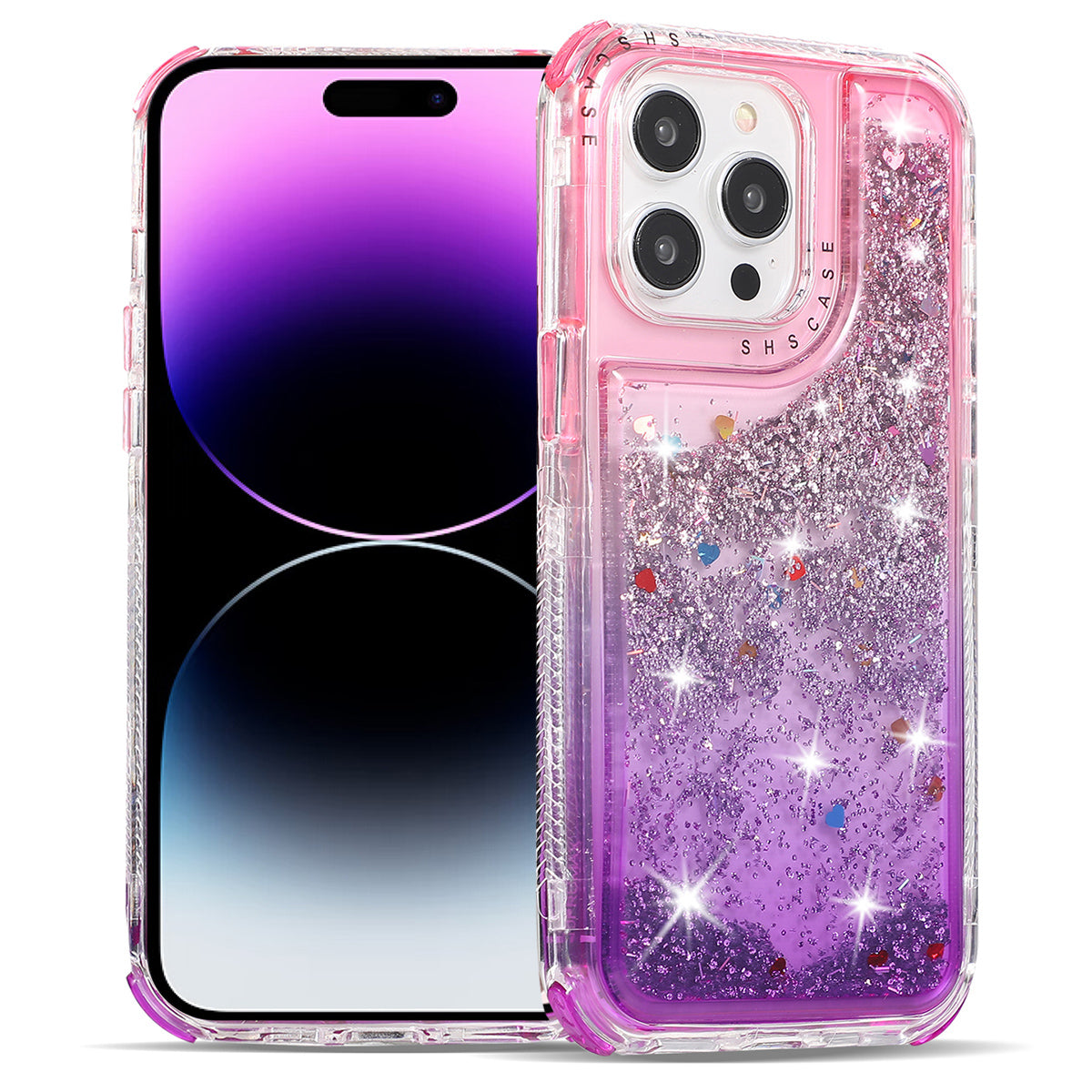 For iPhone 14 Pro Max Cell Phone Case Slim-Fit TPU+PC Glitter Gradient Quicksand Back Shell - Gold+Light Blue