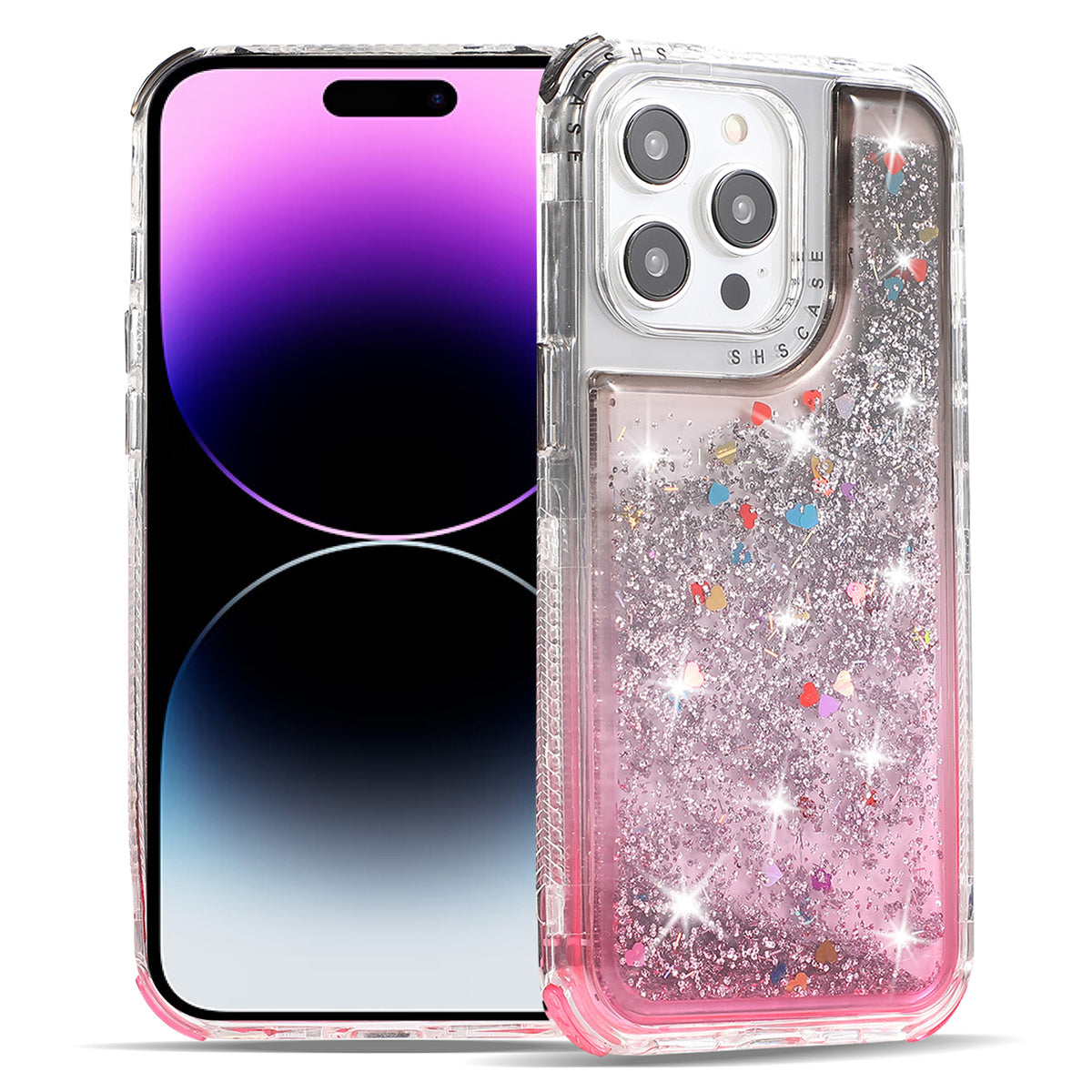 For iPhone 14 Pro Max Cell Phone Case Slim-Fit TPU+PC Glitter Gradient Quicksand Back Shell - Gold+Light Blue