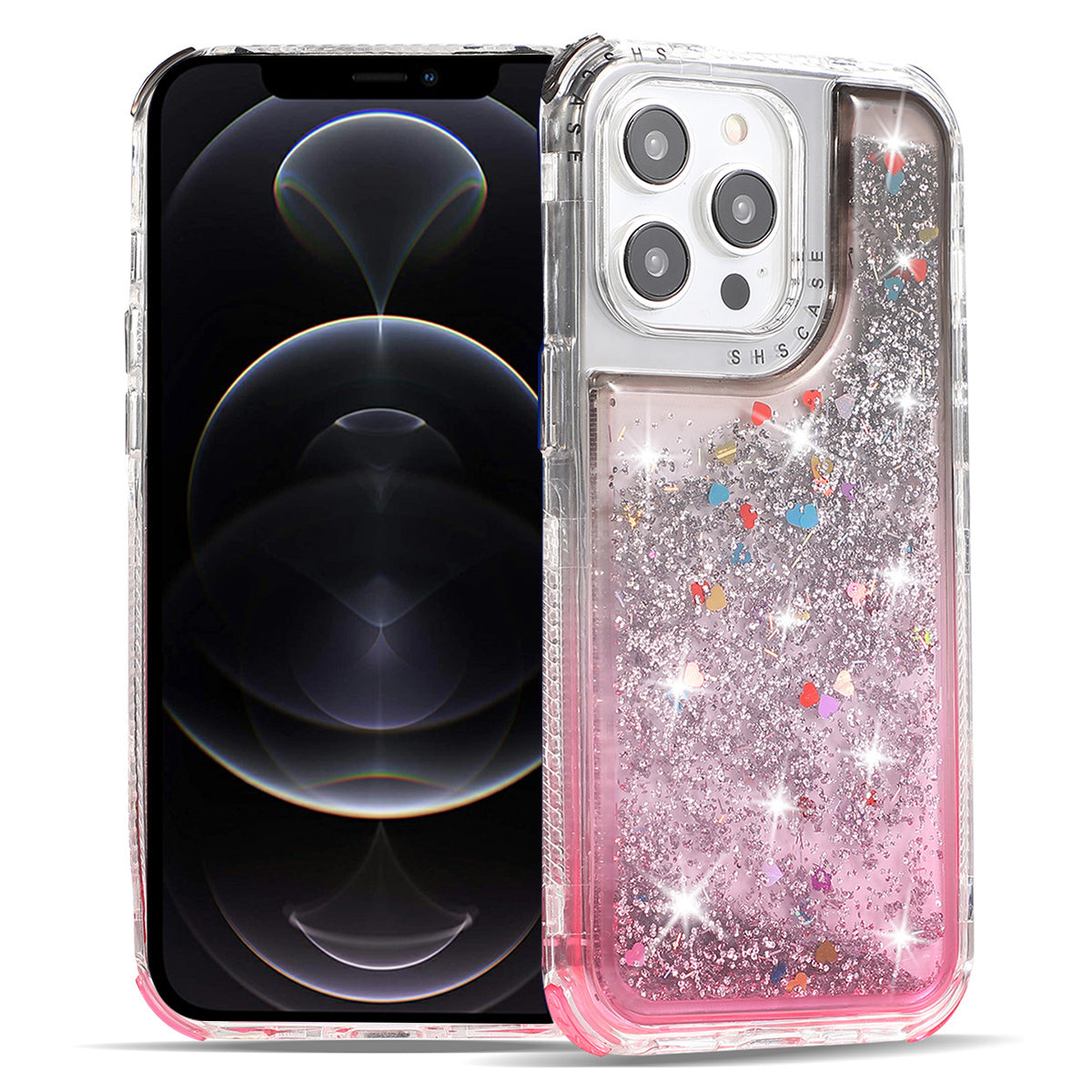 For iPhone 12 Pro Max 6.7 inch Case Gradient Dual Color Quicksand TPU+PC Phone Protective Cover - Pink+Purple