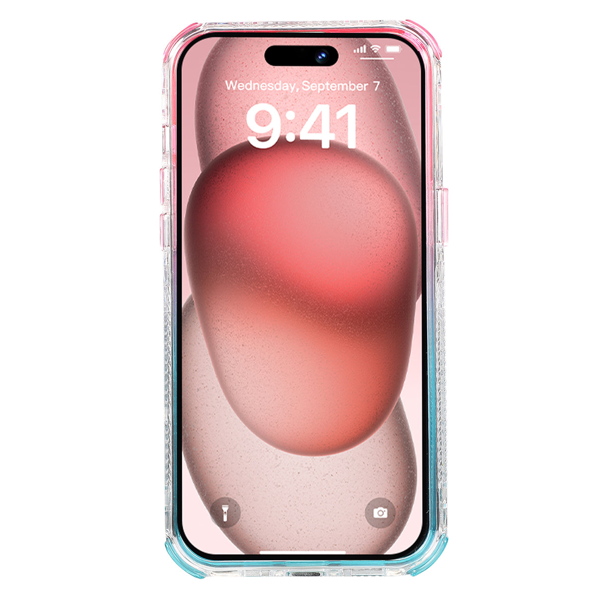 For iPhone 15 Pro Max Case Quicksand Liquid Floating Anti Slip TPU+PC Smart Phone Cover - Pink+Light Blue