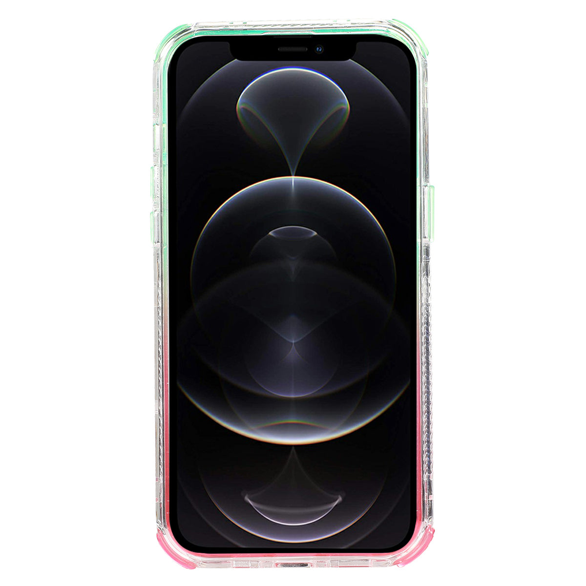 For iPhone 12 6.1 inch / 12 Pro 6.1 inch Case Anti Slip TPU+PC Gradient Quicksand Protective Back Shell - Green+Pink
