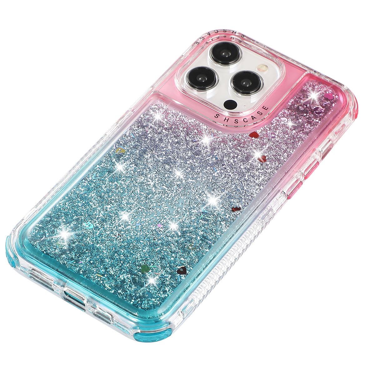 For iPhone 13 Pro 6.1 inch Cell Phone Case TPU+PC Anti-drop Gradient Liquid Quicksand Shell - Pink+Light Blue