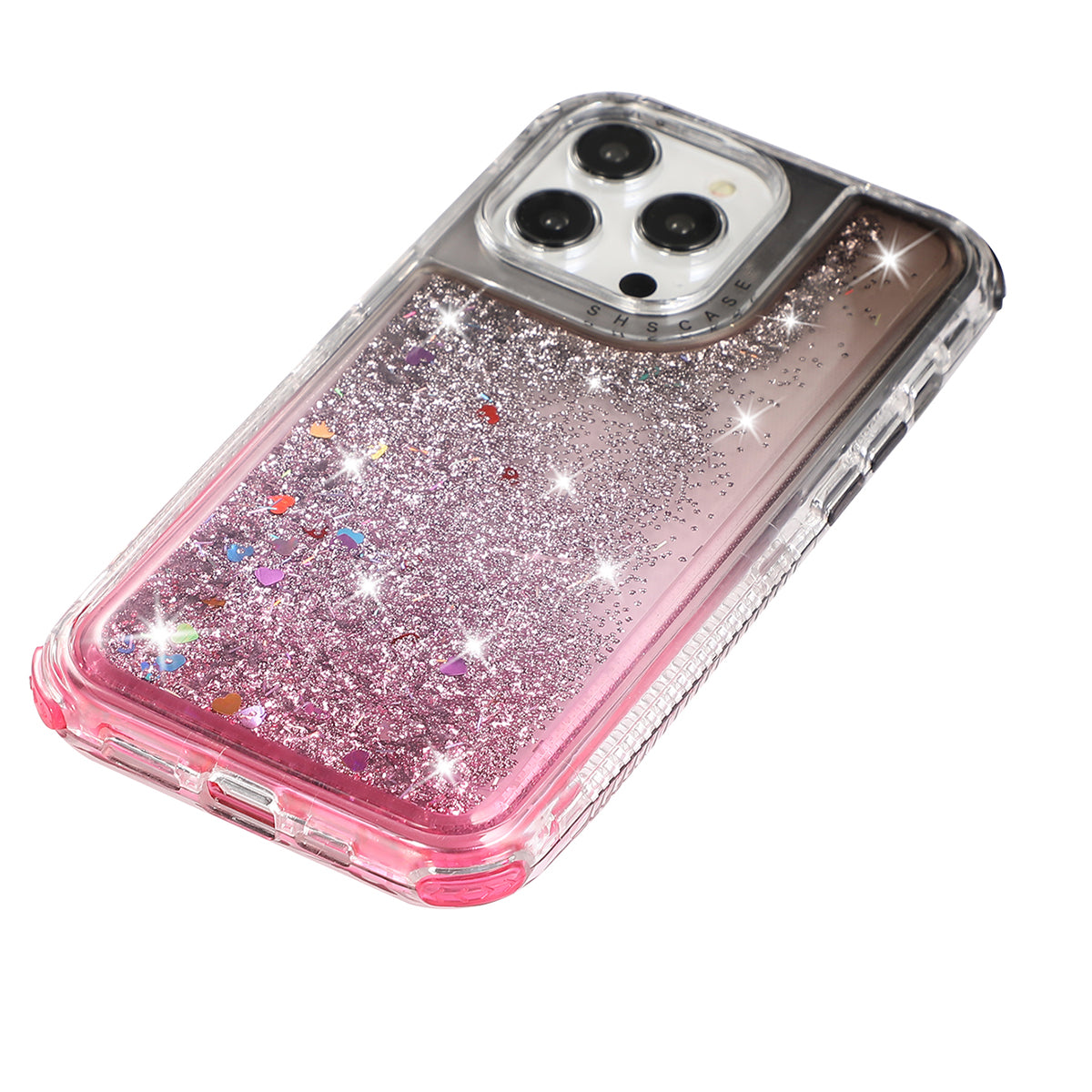 For iPhone 14 Pro Case Gradient Liquid Floating Quicksand Scratch-proof TPU+PC Mobile Phone Cover - Black+Pink