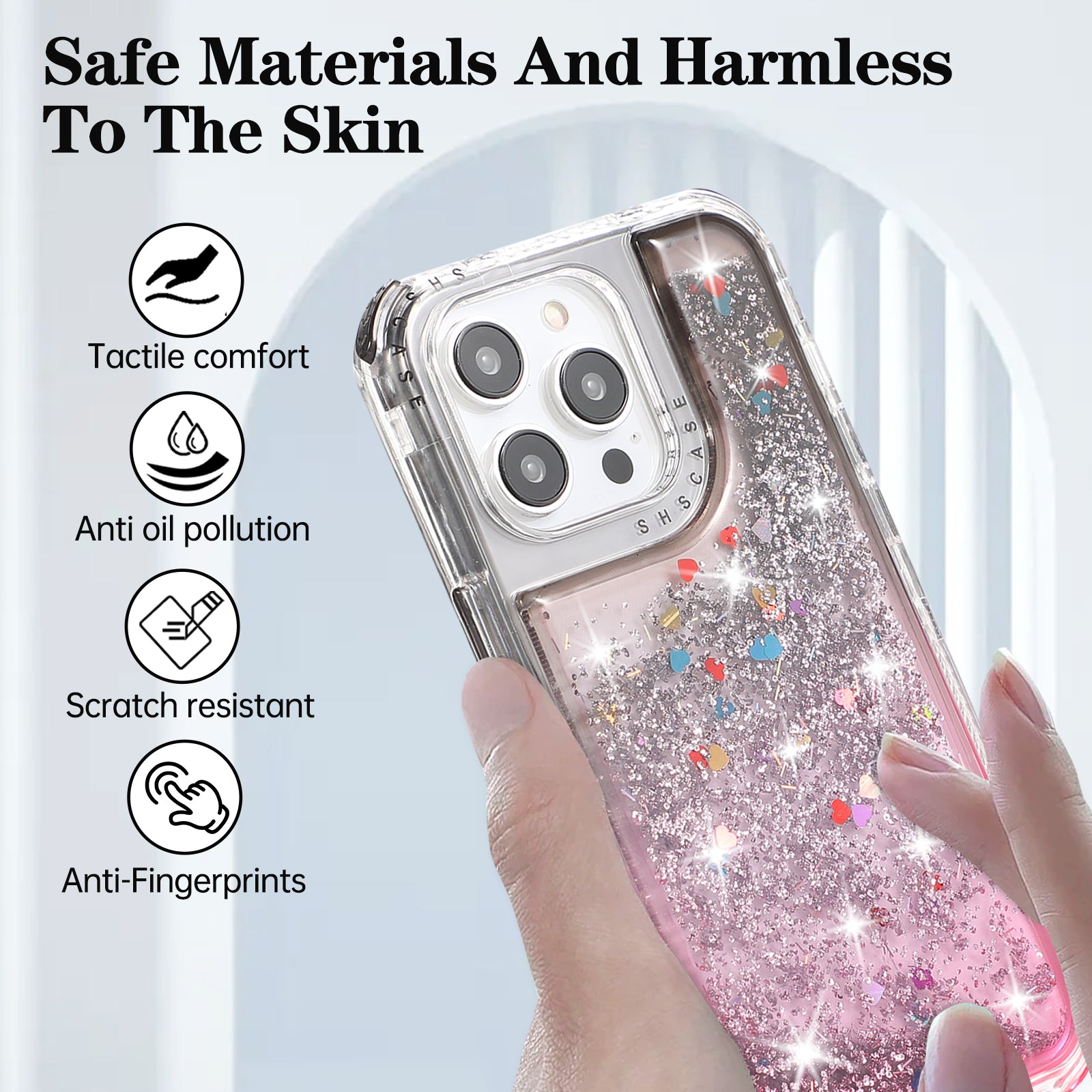 For iPhone 14 Pro Case Gradient Liquid Floating Quicksand Scratch-proof TPU+PC Mobile Phone Cover - Black+Pink