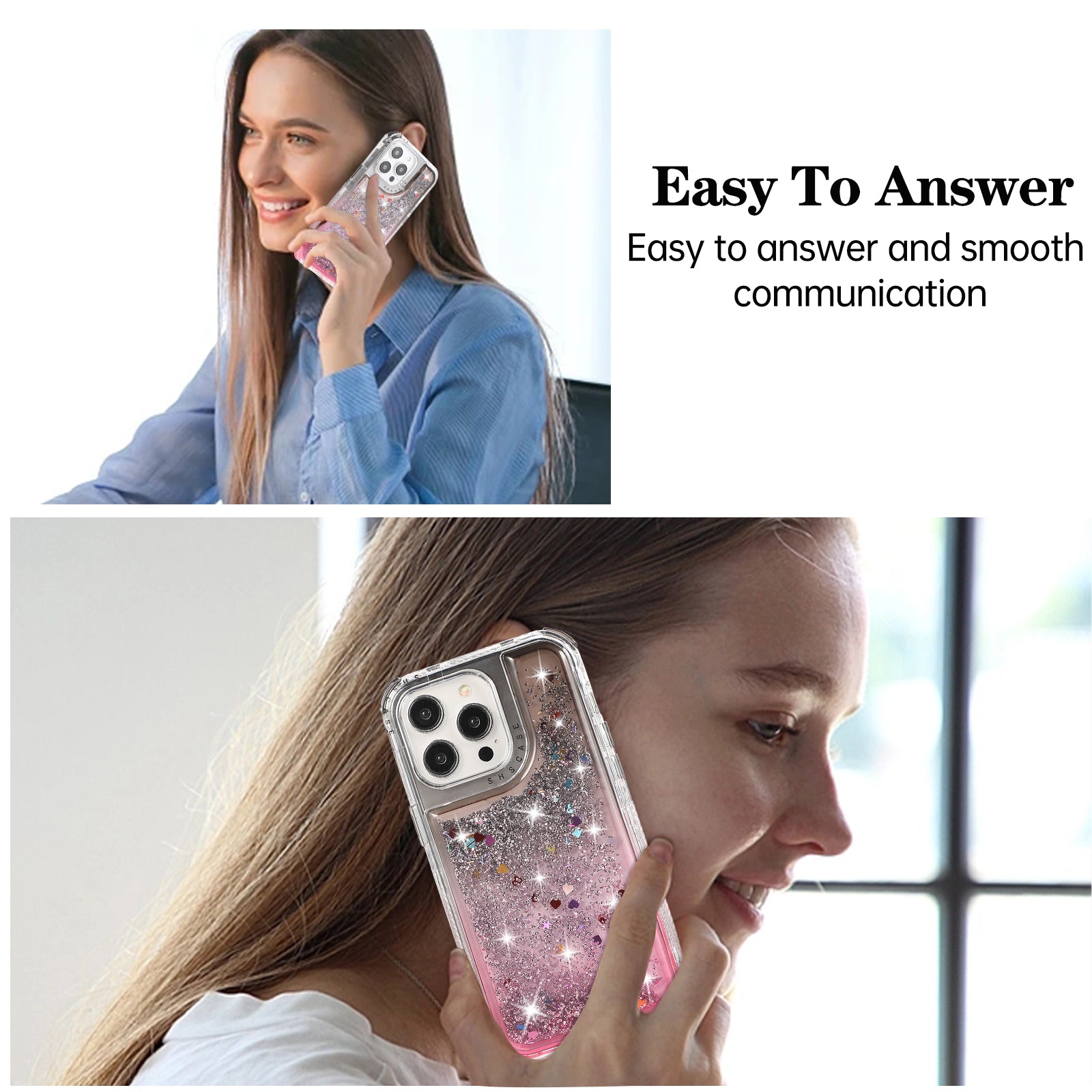 For iPhone 14 Pro Case Gradient Liquid Floating Quicksand Scratch-proof TPU+PC Mobile Phone Cover - Black+Pink