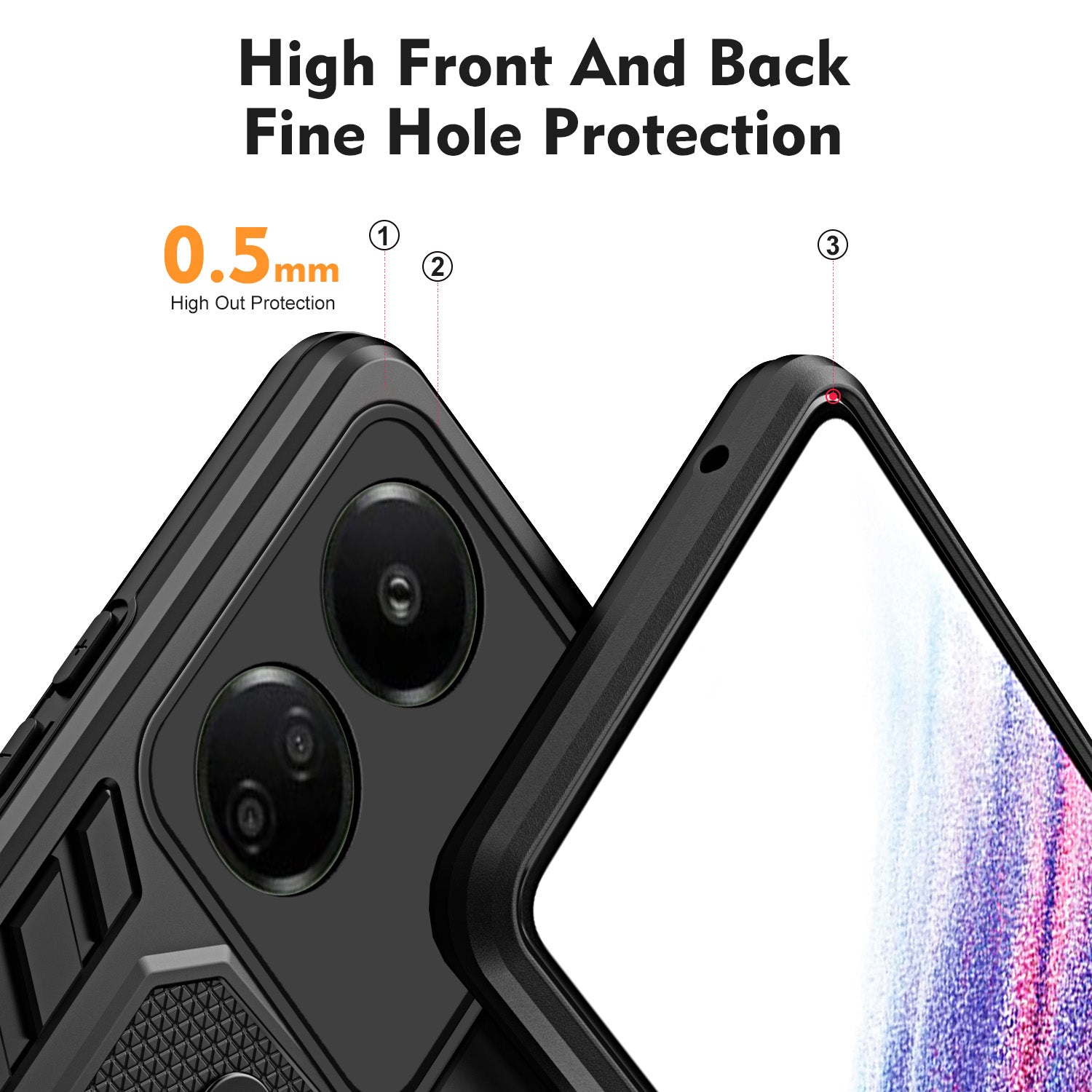 For Xiaomi Redmi 13C 4G / Poco C65 4G Metal Kickstand Case with Silicone Ring Strap - Black