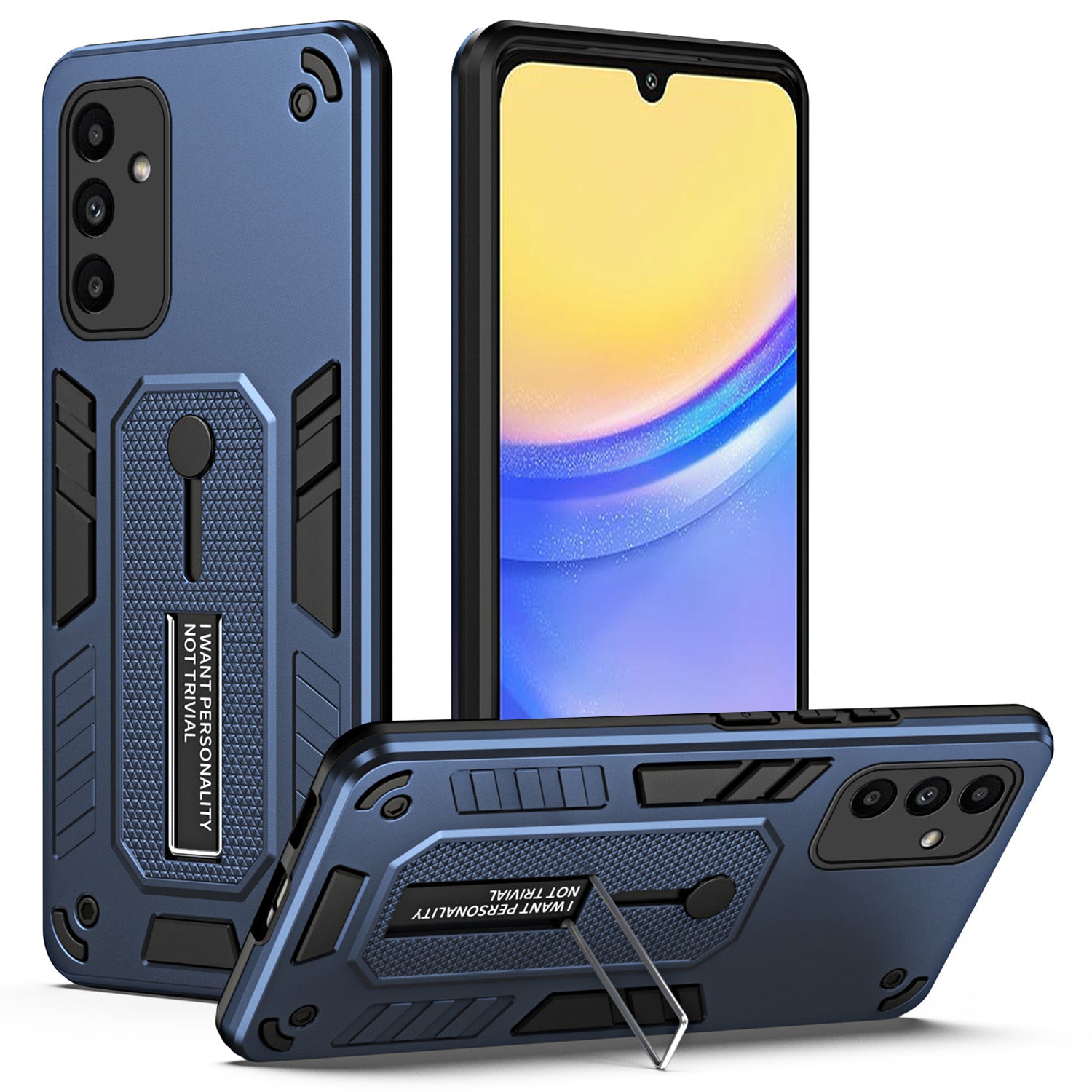 For Samsung Galaxy A15 5G Phone Case Metal Kickstand TPU+PC Phone Cover - Blue