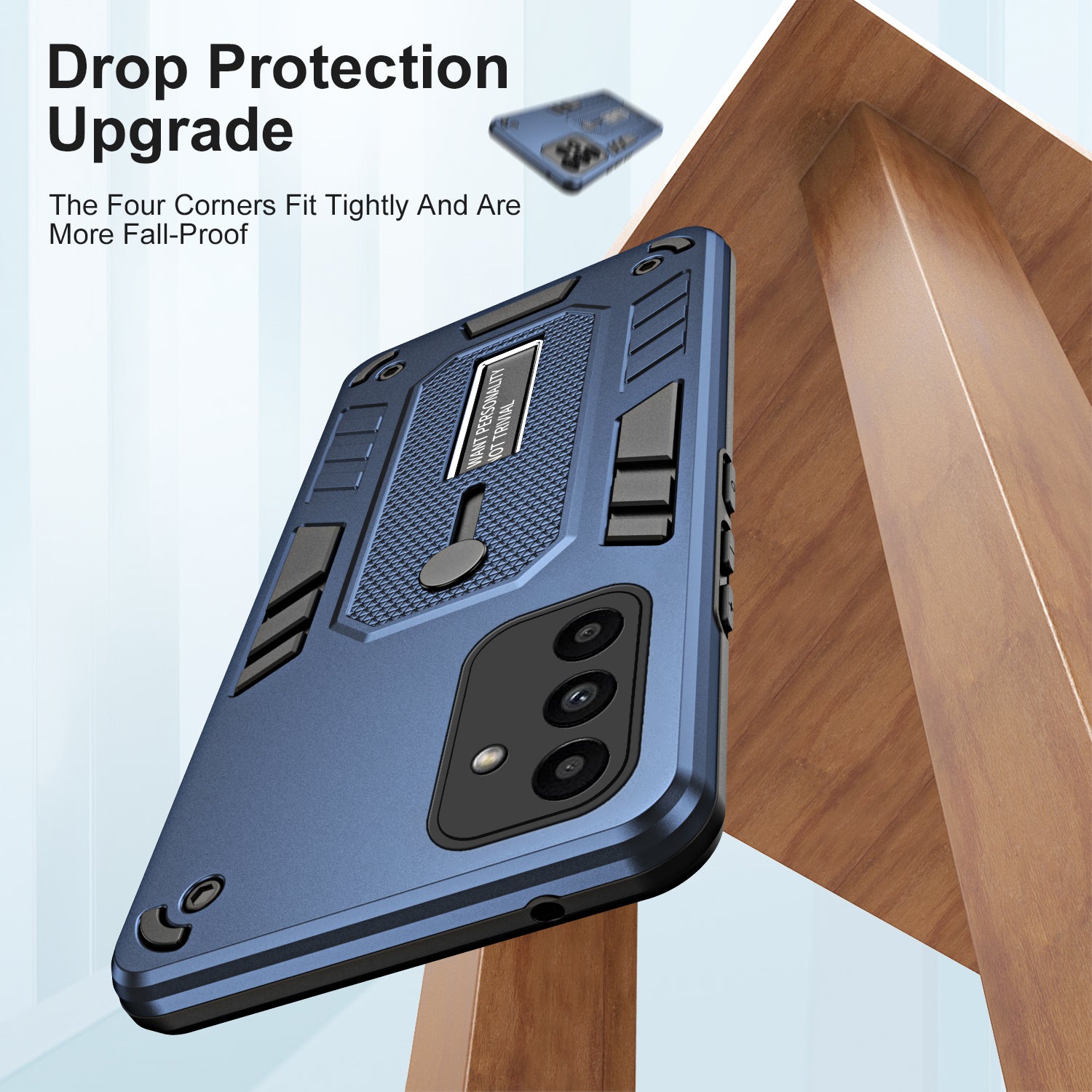 For Samsung Galaxy A15 5G Phone Case Metal Kickstand TPU+PC Phone Cover - Blue