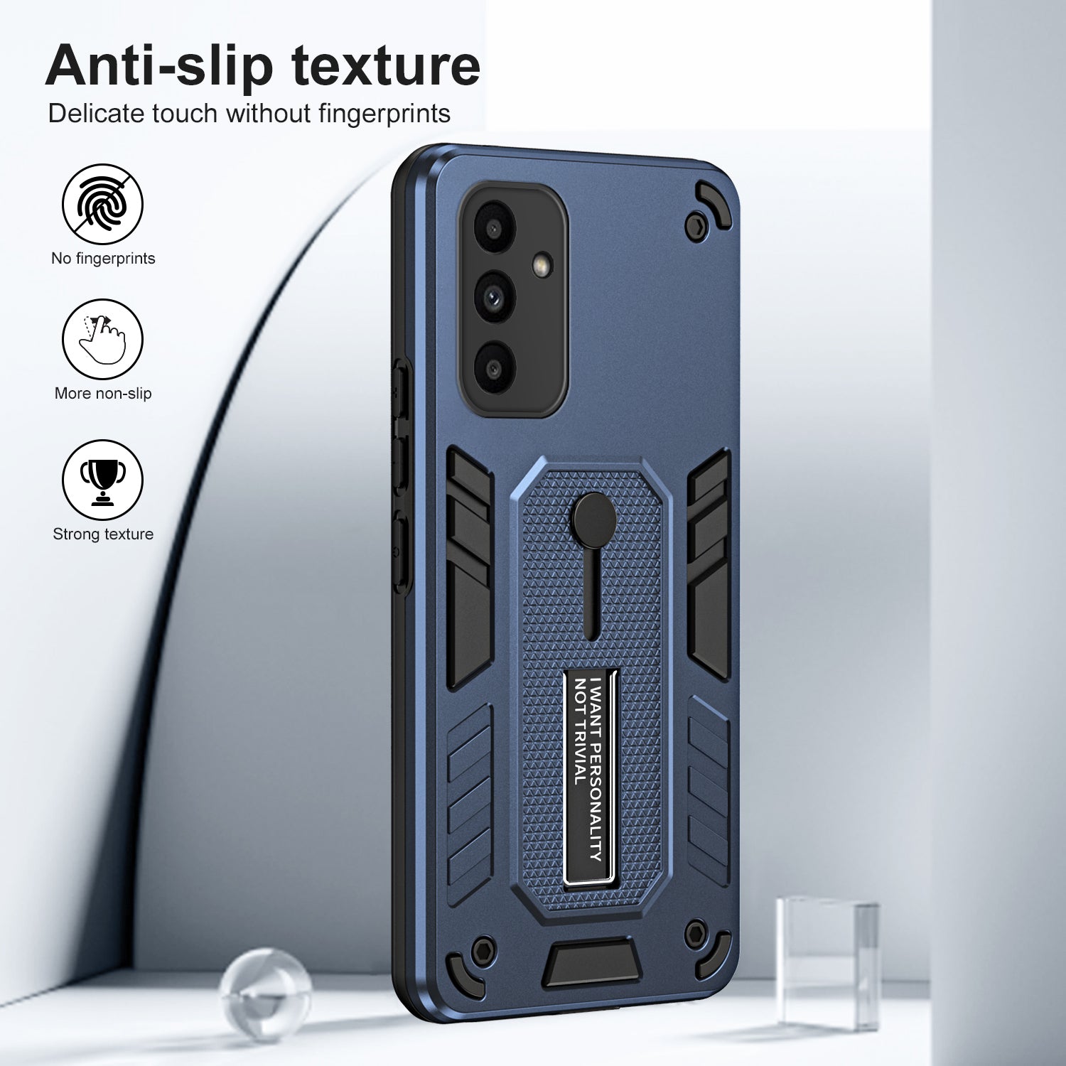 For Samsung Galaxy A15 5G Phone Case Metal Kickstand TPU+PC Phone Cover - Blue
