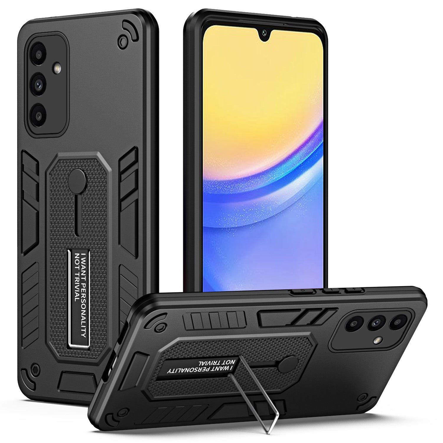 For Samsung Galaxy A15 5G Phone Case Metal Kickstand TPU+PC Phone Cover - Blue