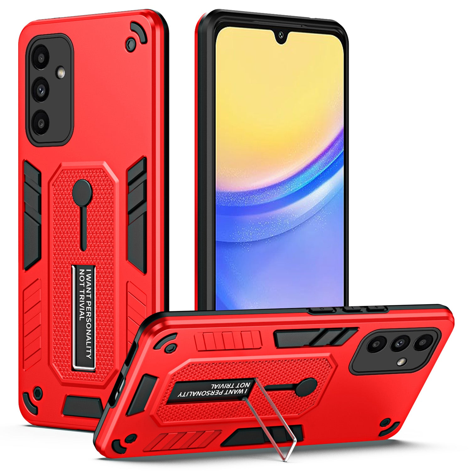 For Samsung Galaxy A15 5G Phone Case Metal Kickstand TPU+PC Phone Cover - Blue