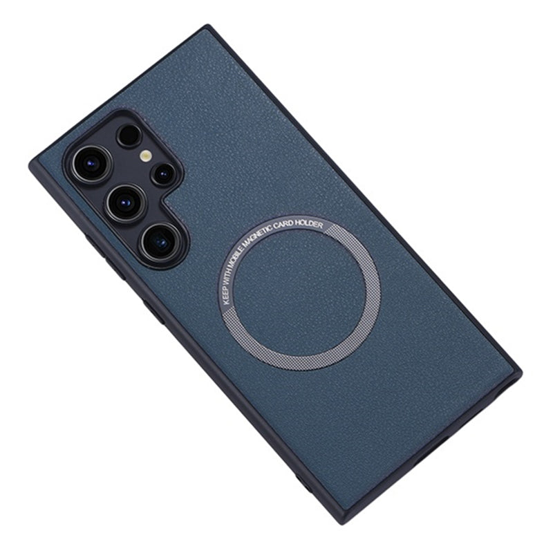 For Samsung Galaxy S24 Ultra Phone Case Compatible with MagSafe Leather+TPU Cover - Green