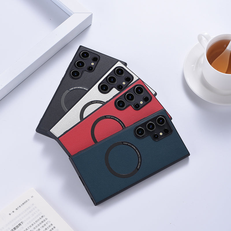 For Samsung Galaxy S24 Ultra Phone Case Compatible with MagSafe Leather+TPU Cover - Green