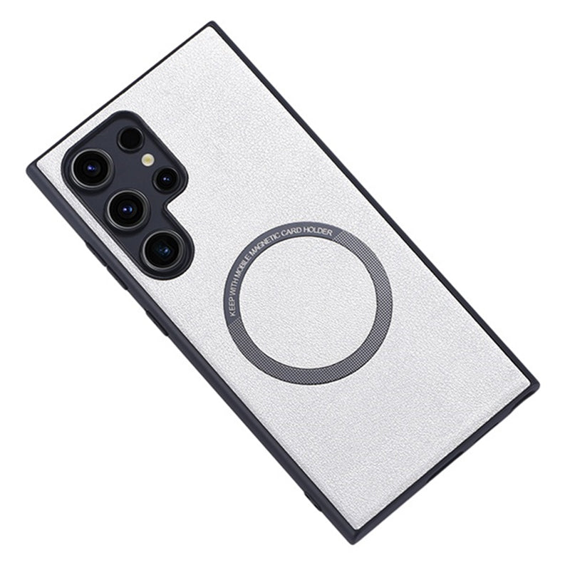 For Samsung Galaxy S24 Ultra Phone Case Compatible with MagSafe Leather+TPU Cover - Green