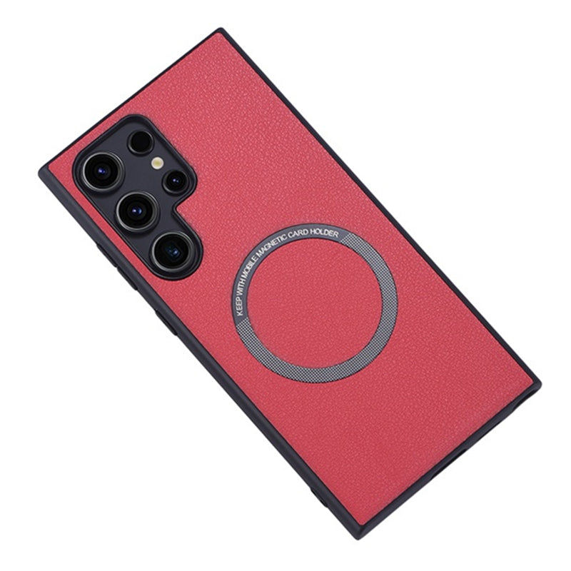 For Samsung Galaxy S24 Ultra Phone Case Compatible with MagSafe Leather+TPU Cover - Green