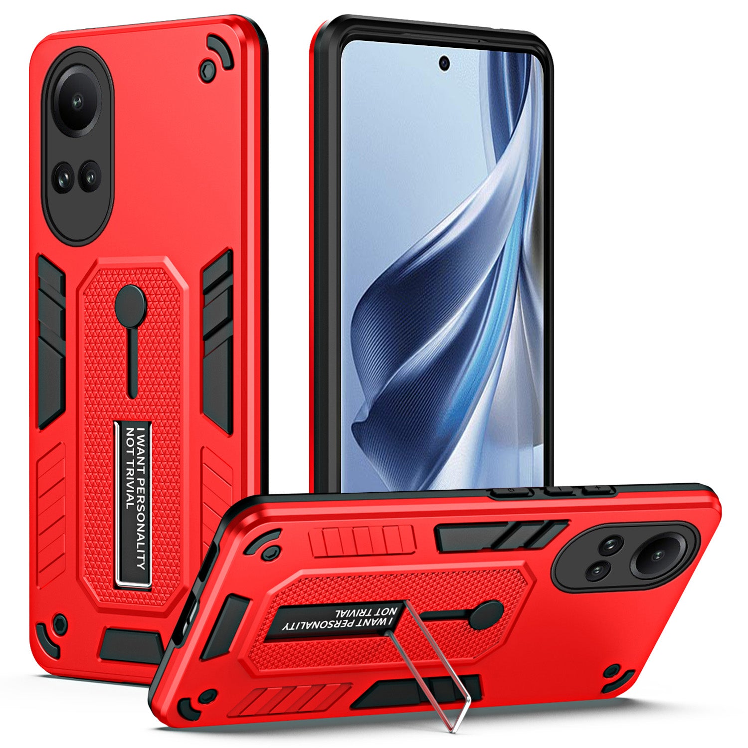 For Oppo Reno10 5G (Global) / Reno10 Pro 5G (Global) Phone Case with Kickstand Silicone Ring Strap - Blue