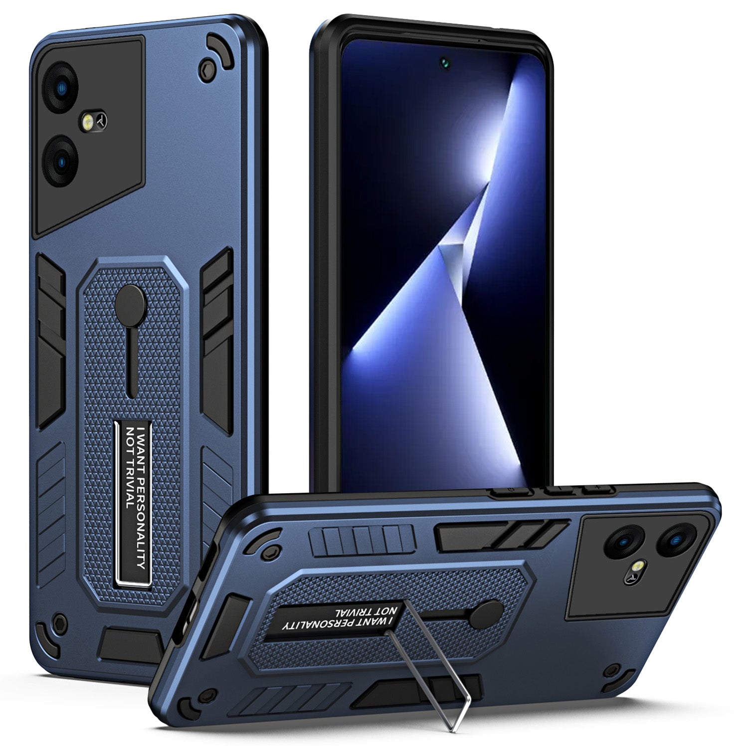 For Transsion Tecno Pova Neo 3 4G Kickstand Case Anti-drop Phone Cover Silicone Ring Strap - Blue
