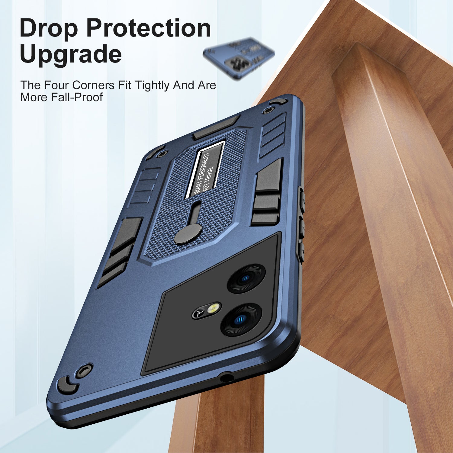 For Transsion Tecno Pova Neo 3 4G Kickstand Case Anti-drop Phone Cover Silicone Ring Strap - Blue